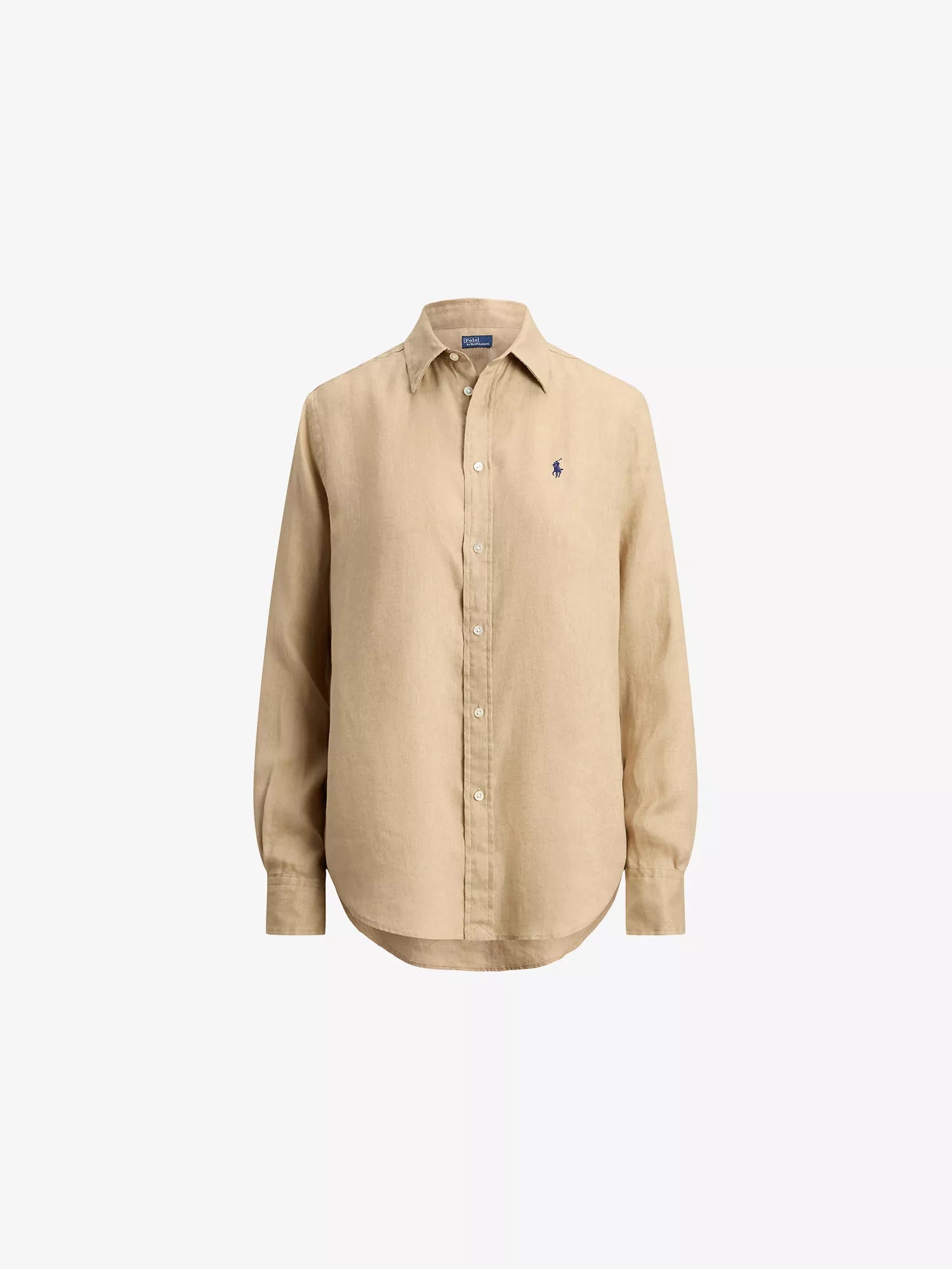 Brand-Embroidered Long-Sleeved Linen Shirt