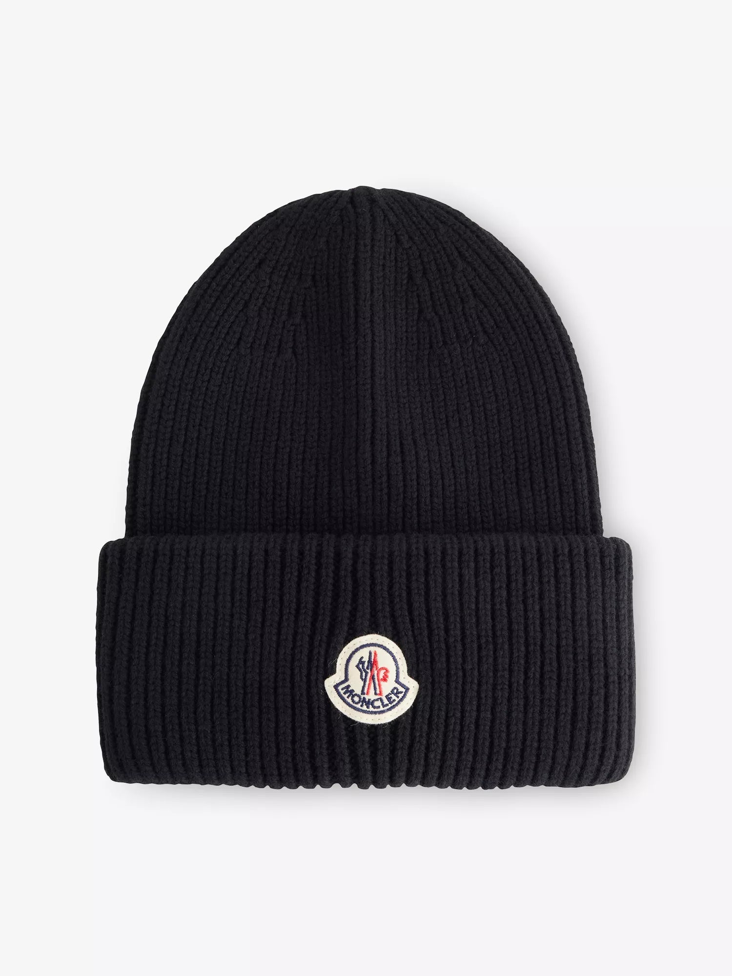 Men's Logo-Patch Ribbed Wool-Cashmere Beanie Hat Moncler