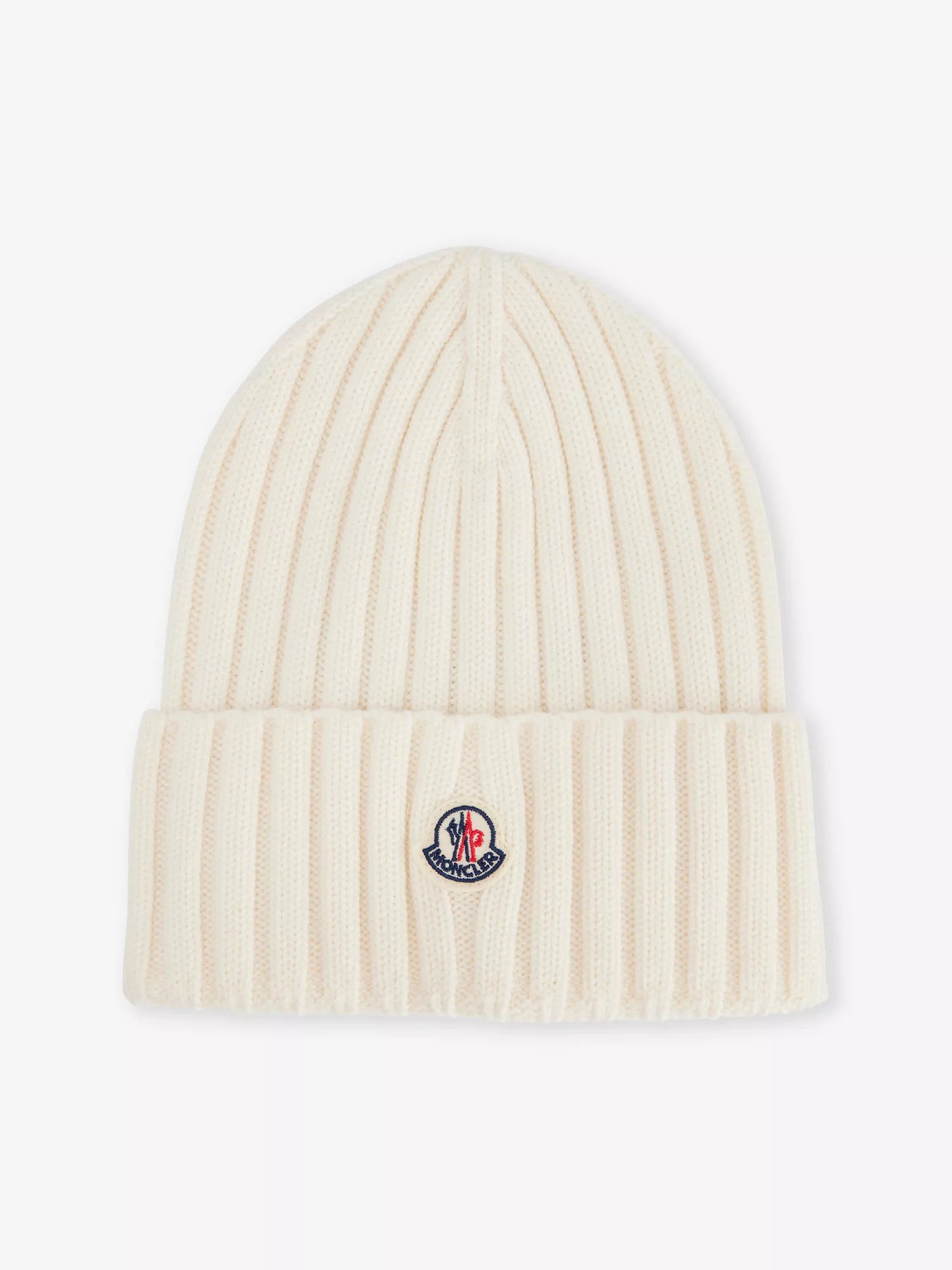 Brand-appliqué ribbed wool knitted beanie