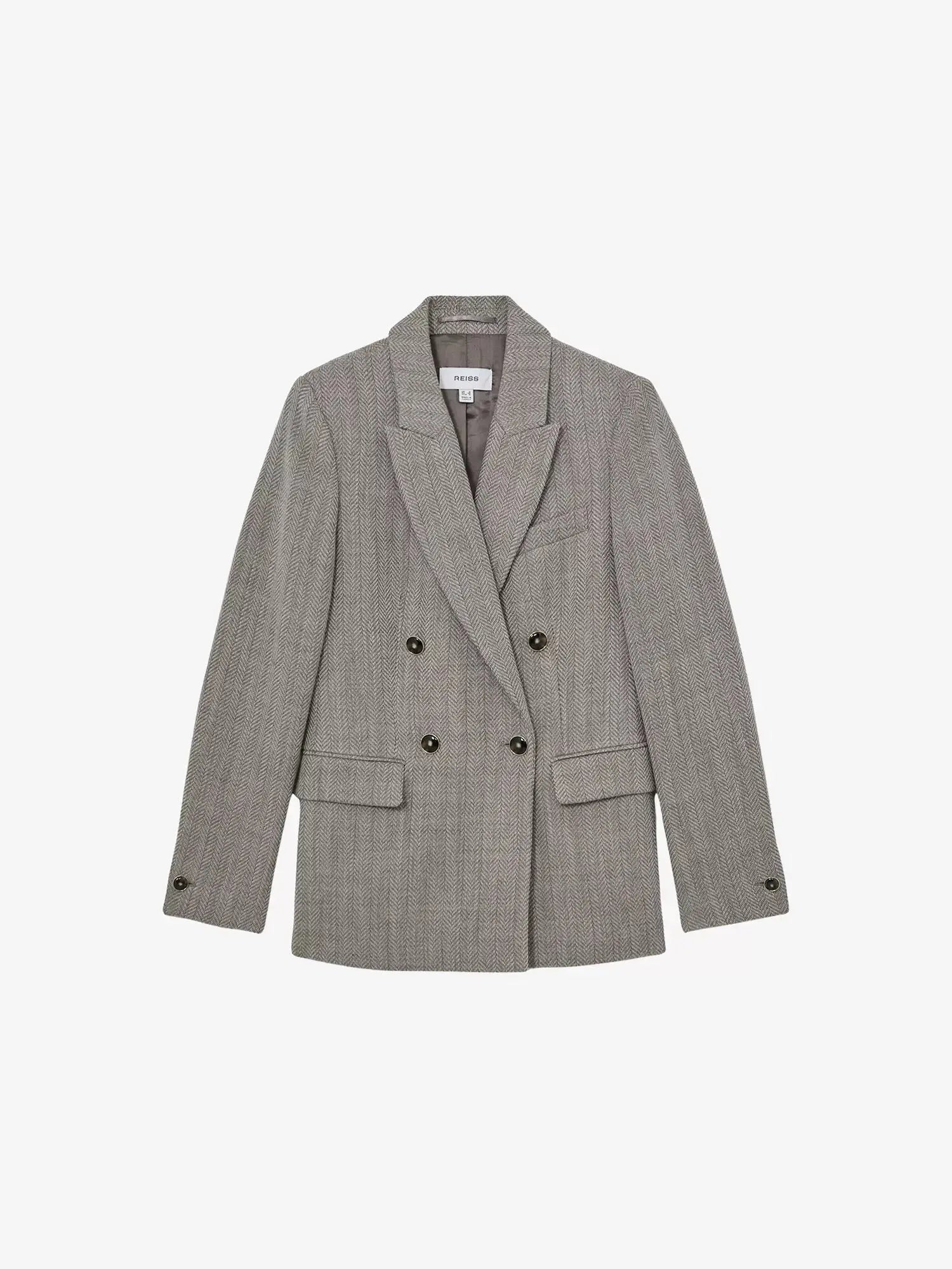 Women's Ember Double-Breasted Herringbone Wool and Cotton-Blend Blazer Reiss