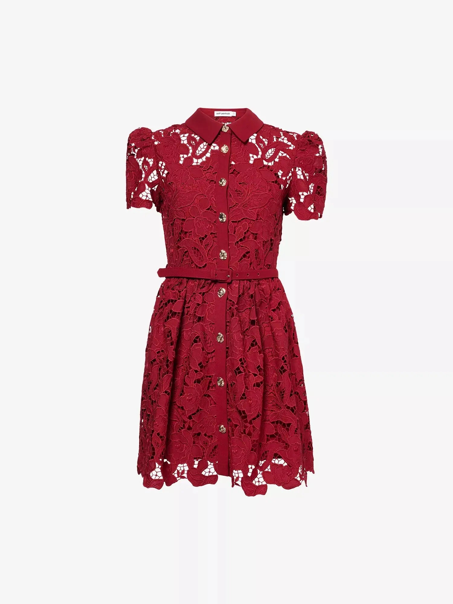 Women's Embroidered Collared Lace Mini Dress Self-Portrait