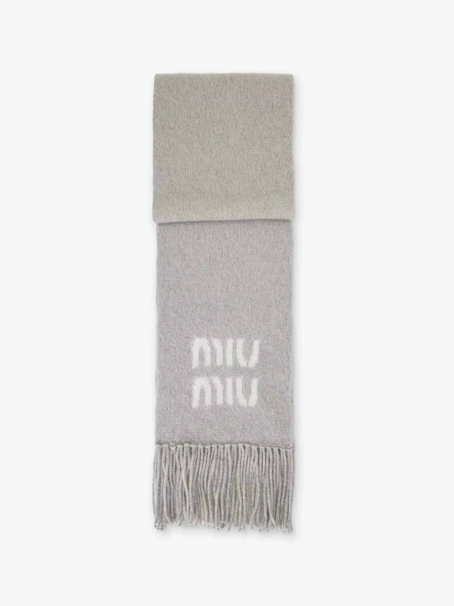 Women's Logo-Jacquard Fringed Mohair-Blend Scarf Miu Miu