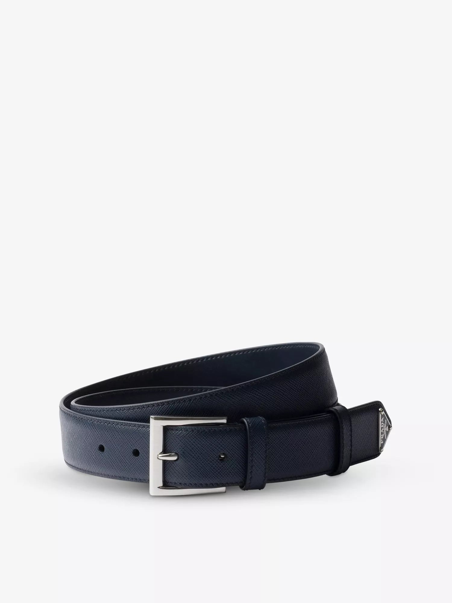 Men's Triangle-Logo Saffiano Leather Belt Prada