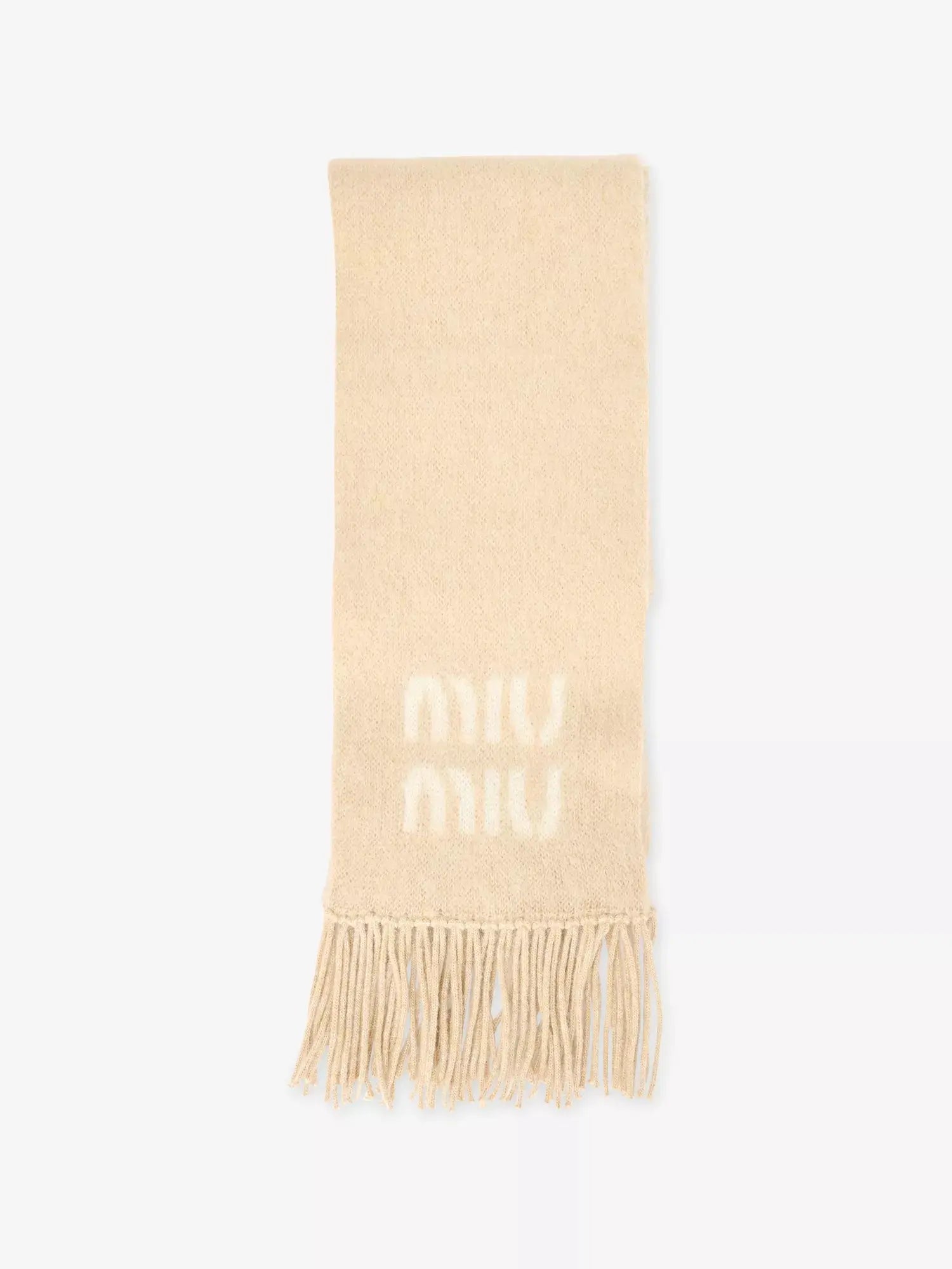 Women's Fringed Brushed Wool-Blend Scarf Miu Miu