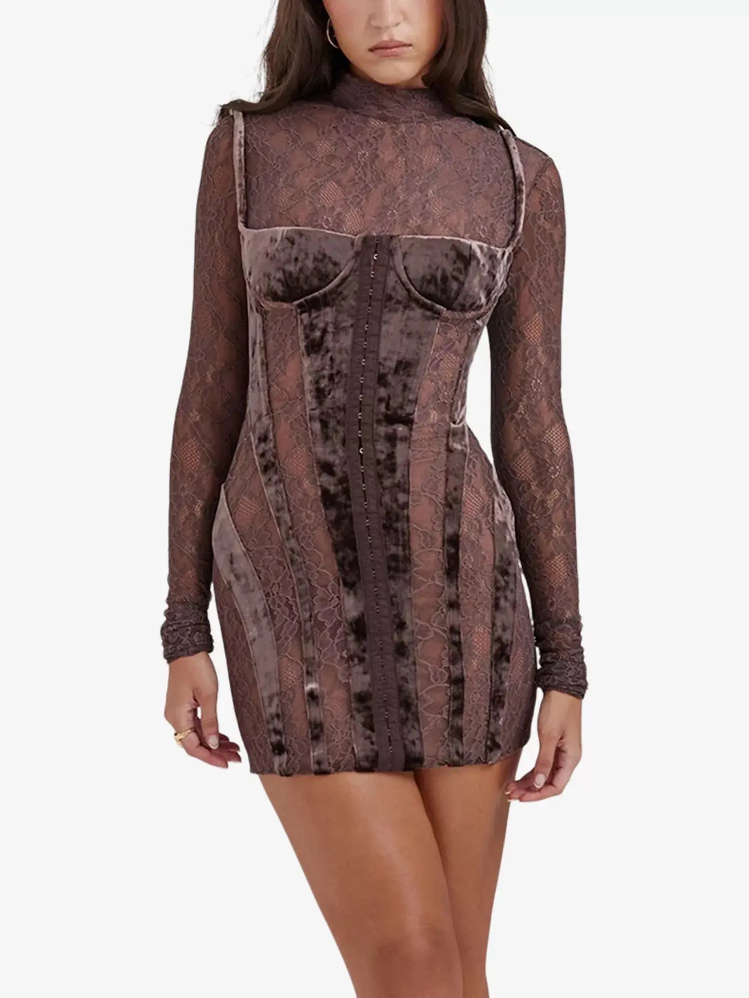 Women's Marica crushed-velvet stretch-lace mini dress House of CB