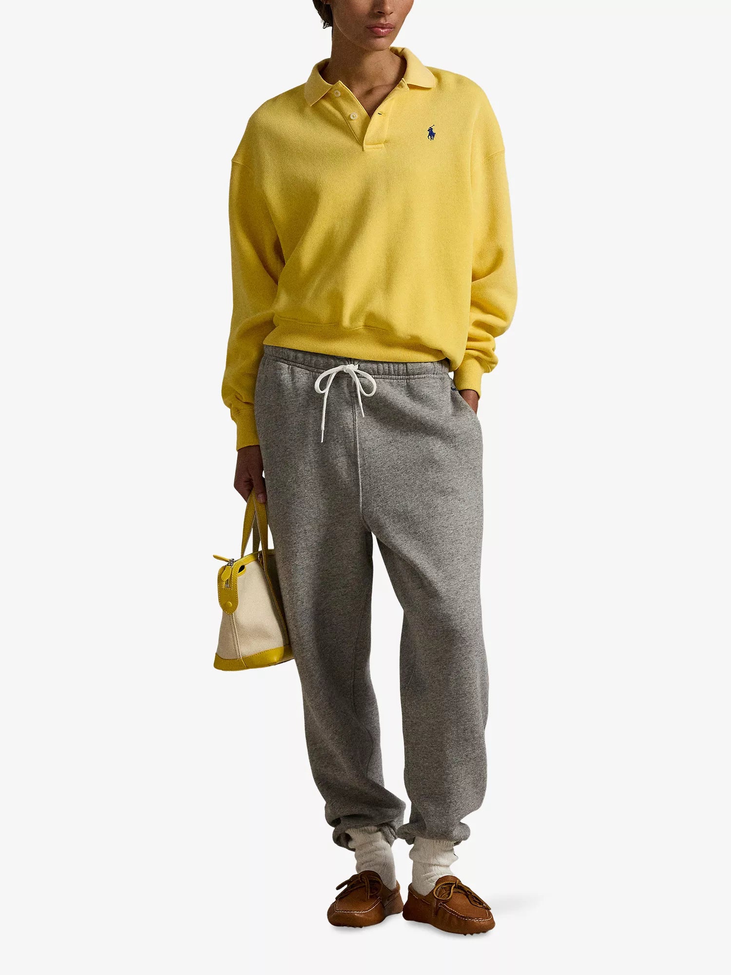 Brand-Embroidered Polo-Collar Cotton-Blend Sweatshirt