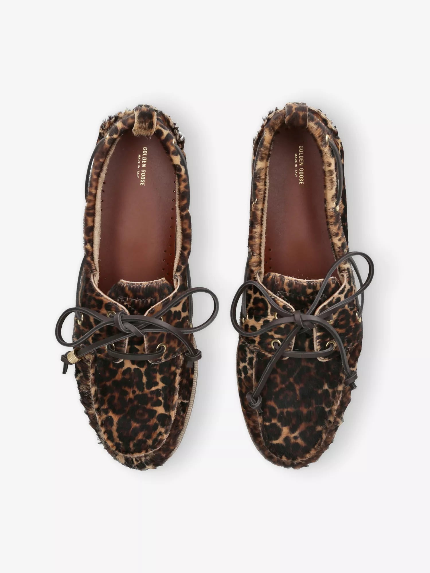Men's Leopard-Print Leather Boat Shoes Golden Goose