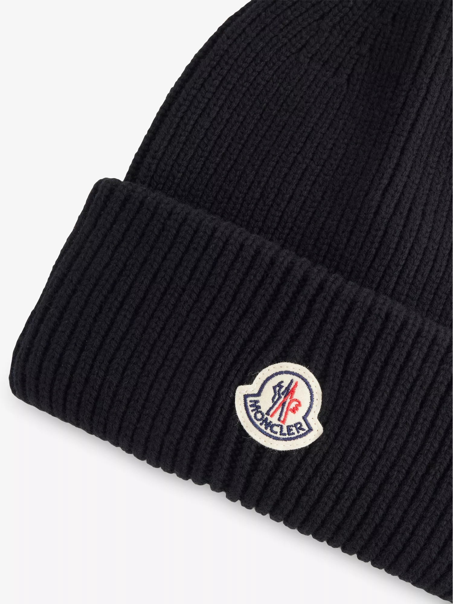 Men's Logo-Patch Ribbed Wool-Cashmere Beanie Hat Moncler