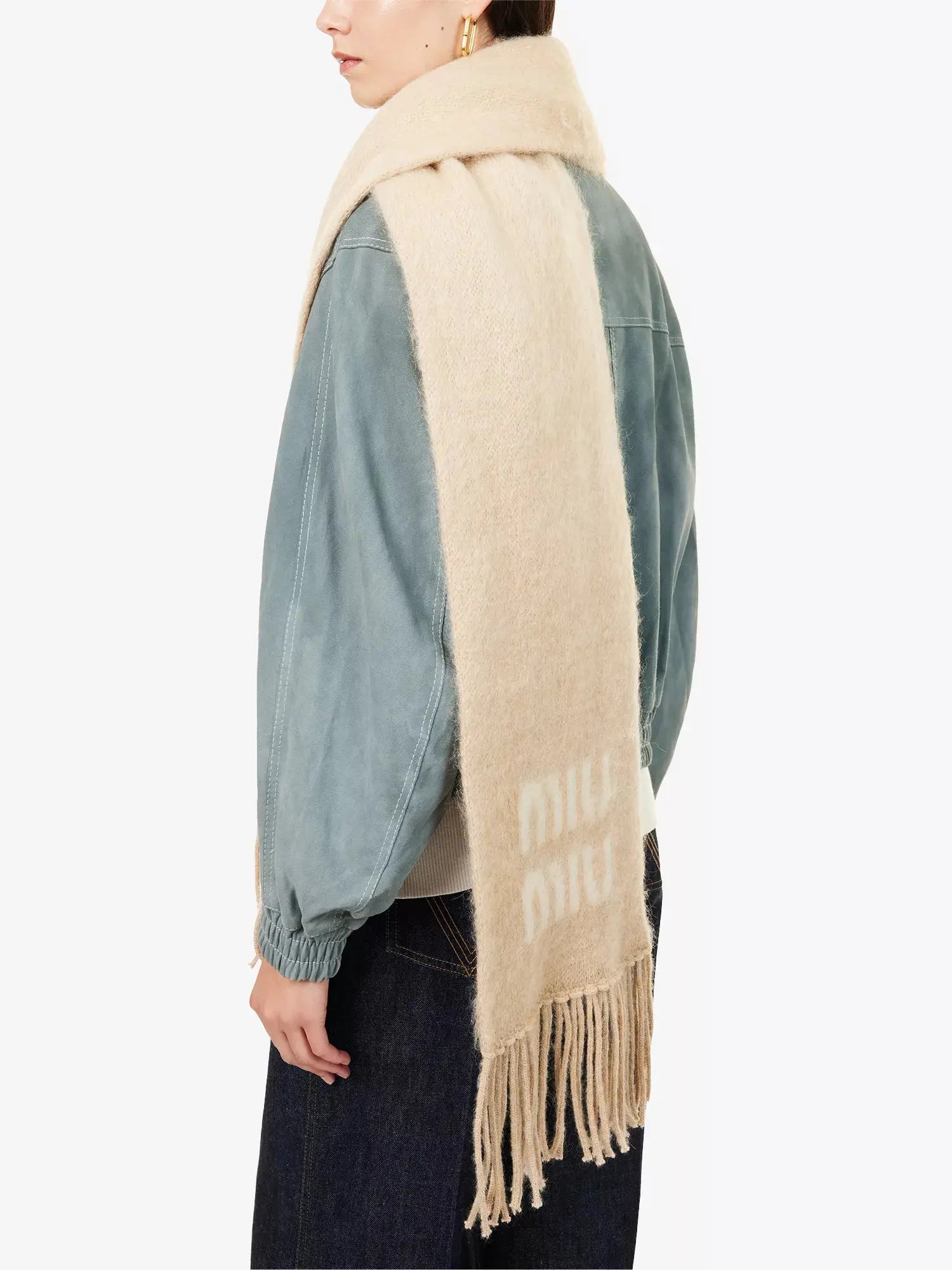 Women's Fringed Brushed Wool-Blend Scarf Miu Miu