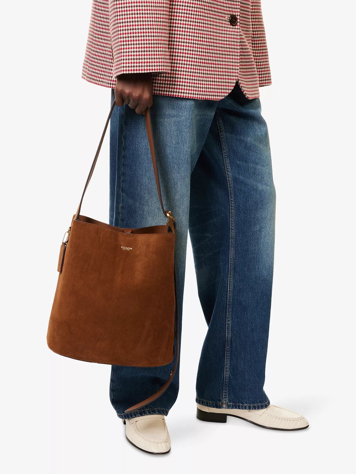 Bleecker Foil-Print Logo Leather-Suede Bucket Bag