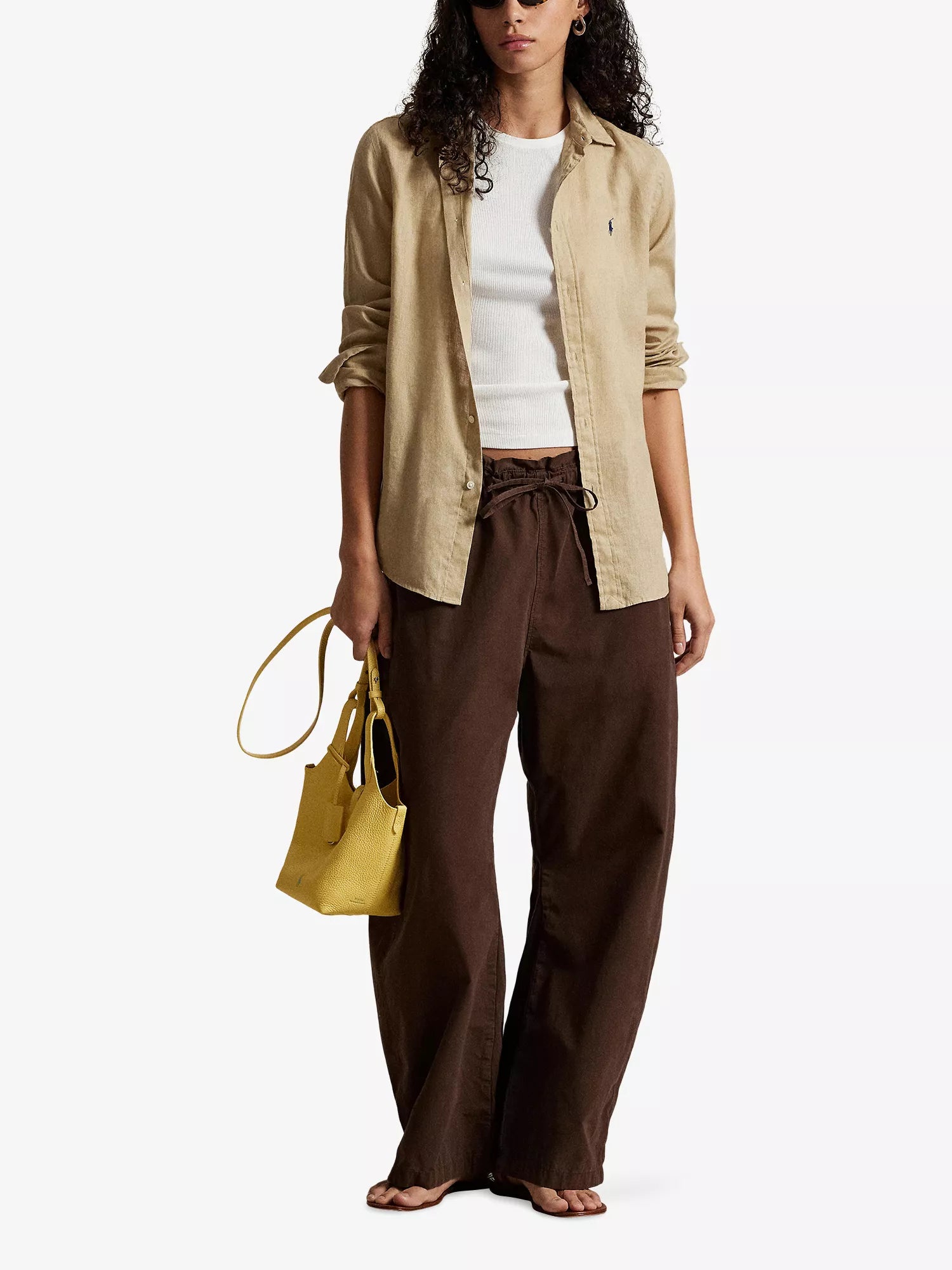 Brand-Embroidered Long-Sleeved Linen Shirt