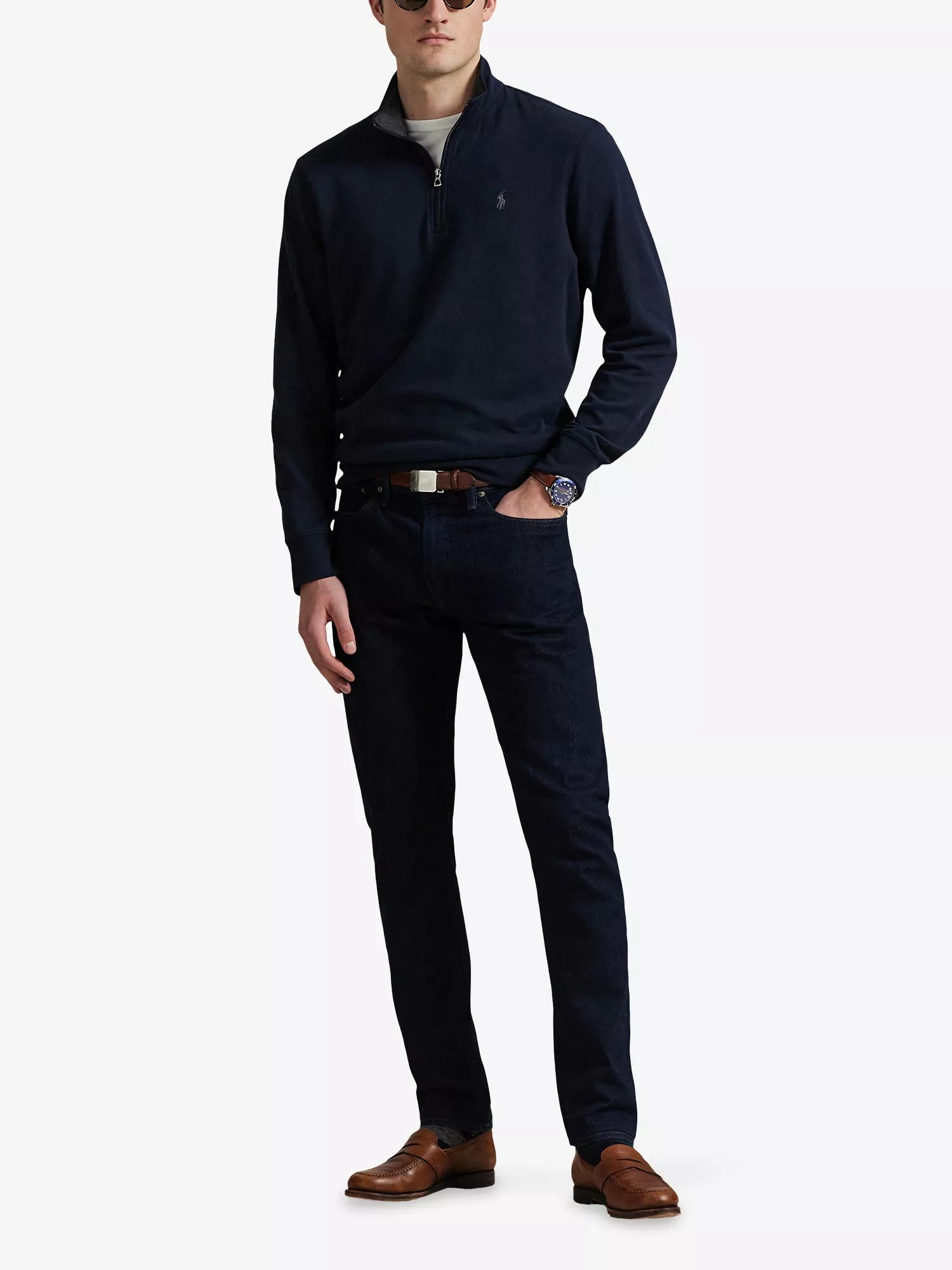 Brand-Embroidered Half-Zip Cotton-Blend Sweatshirt