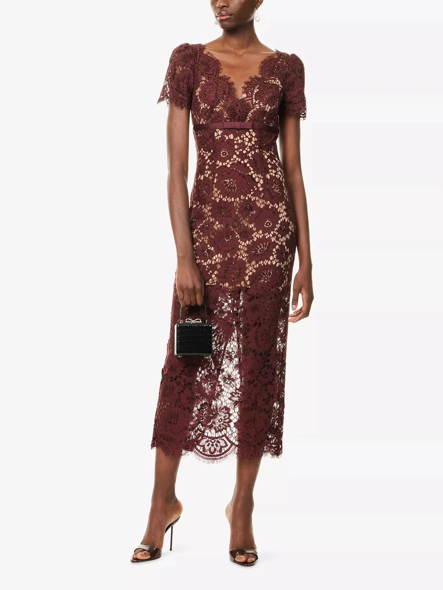 Women's Floral Lace Bow-Embellished Woven Midi Dress Self-Portrait