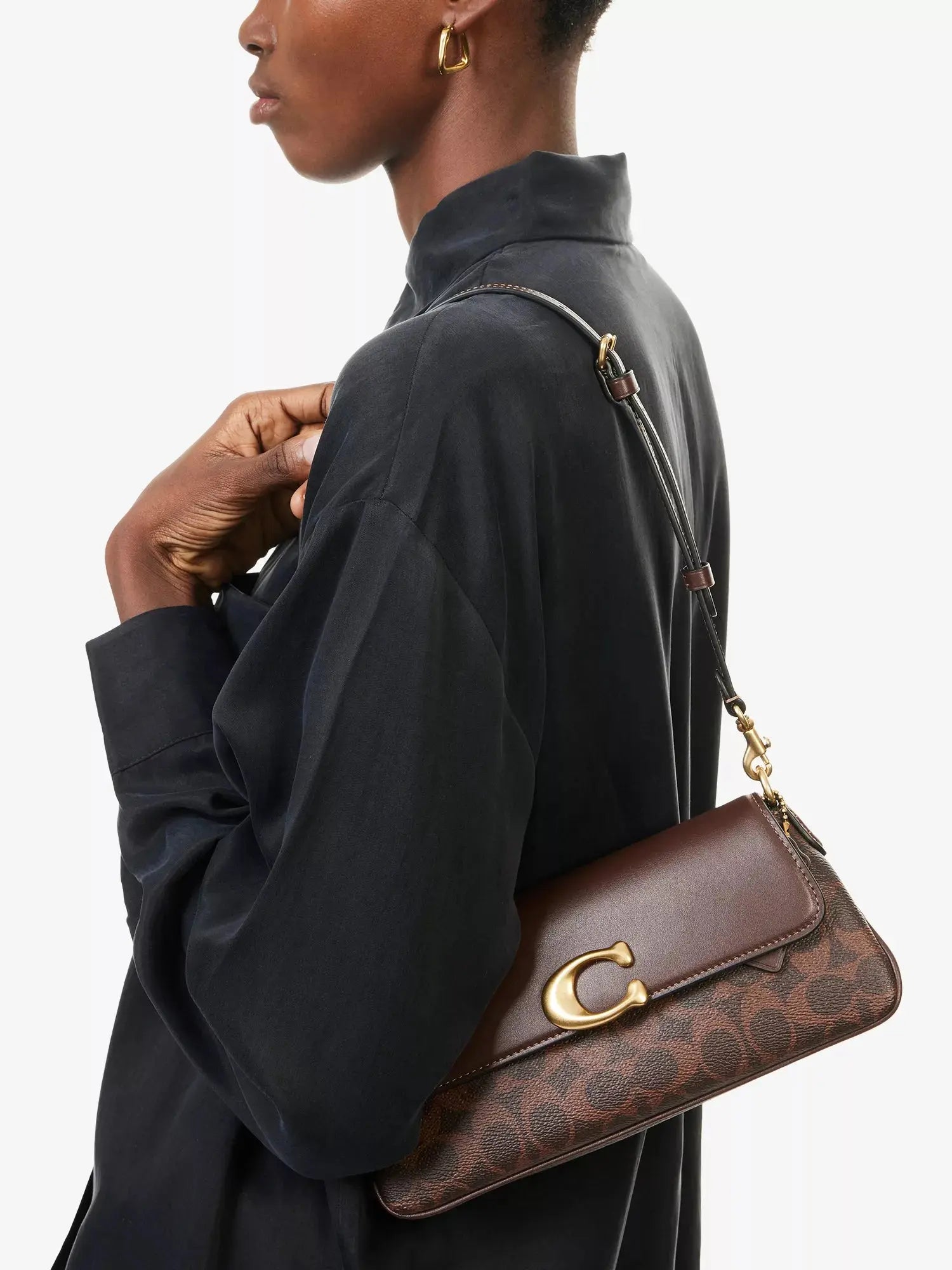 Women's Monogram Jet Leather Shoulder Bag Coach