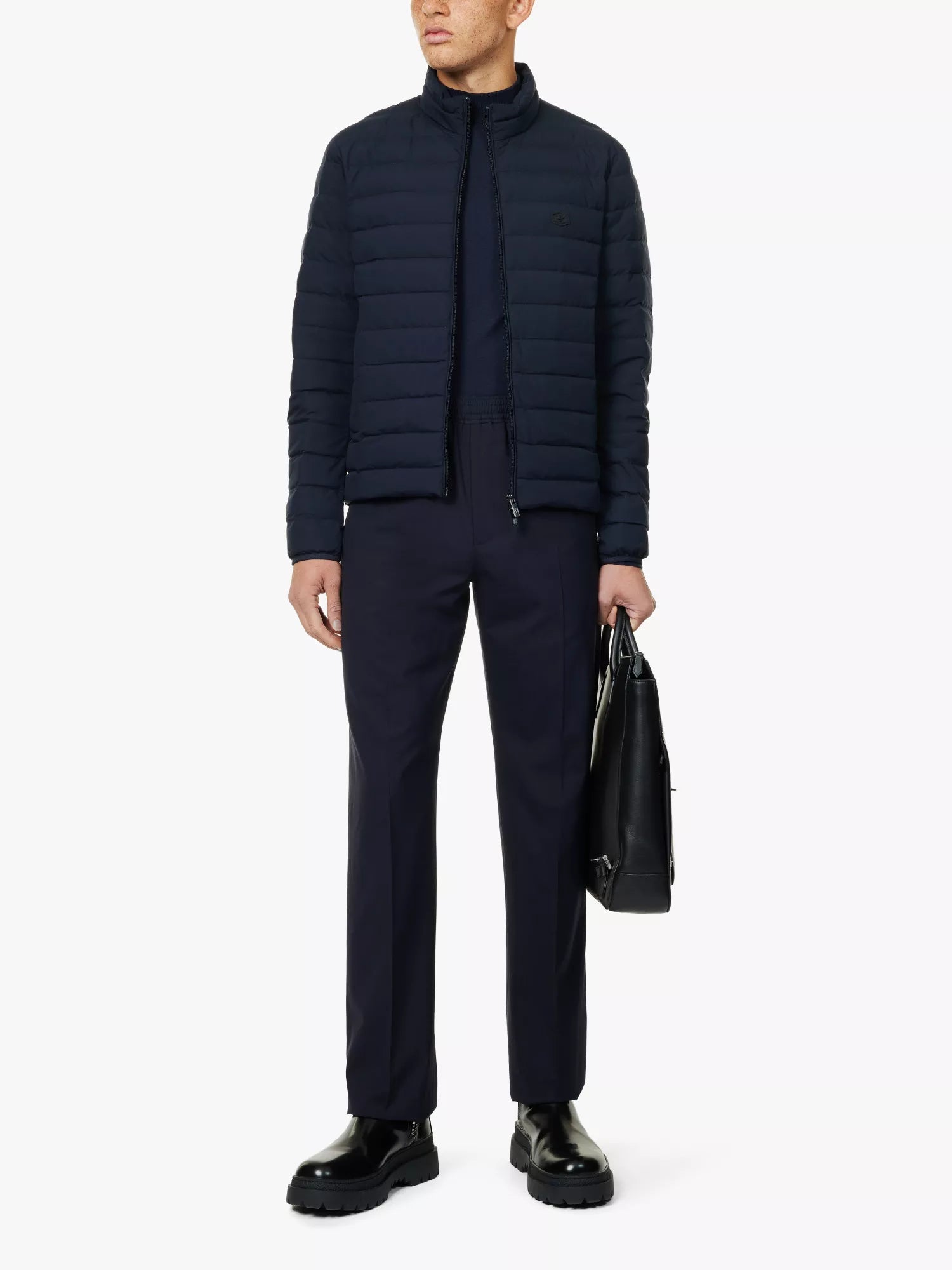 Badge padded slim-fit woven-down jacket