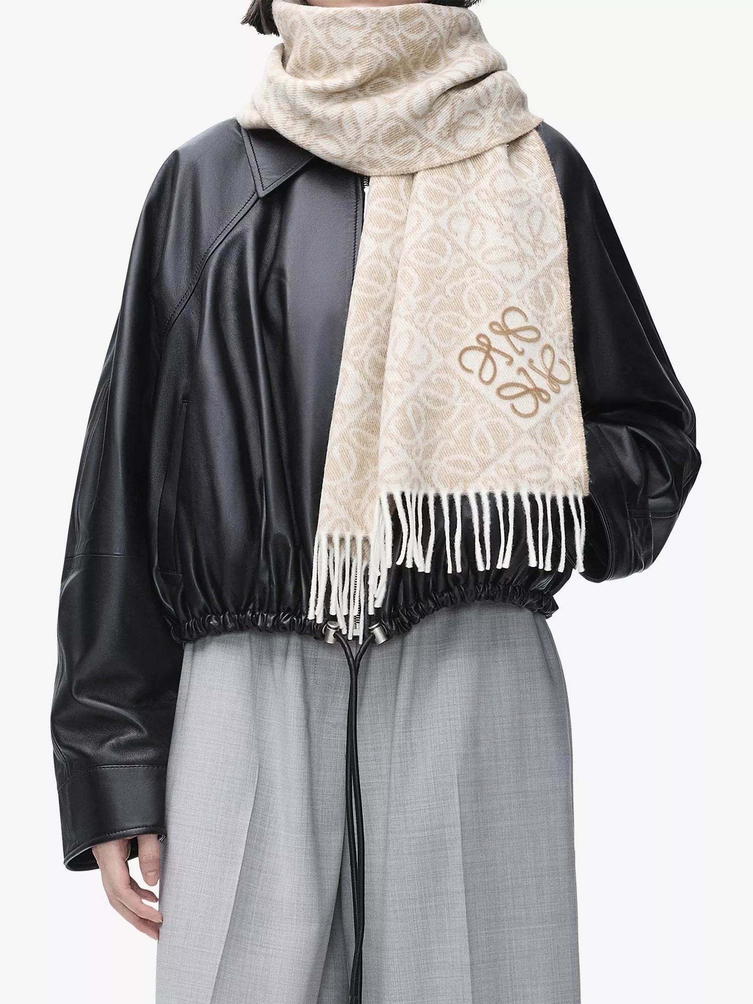 Anagram-pattern wool and cashmere-blend scarf