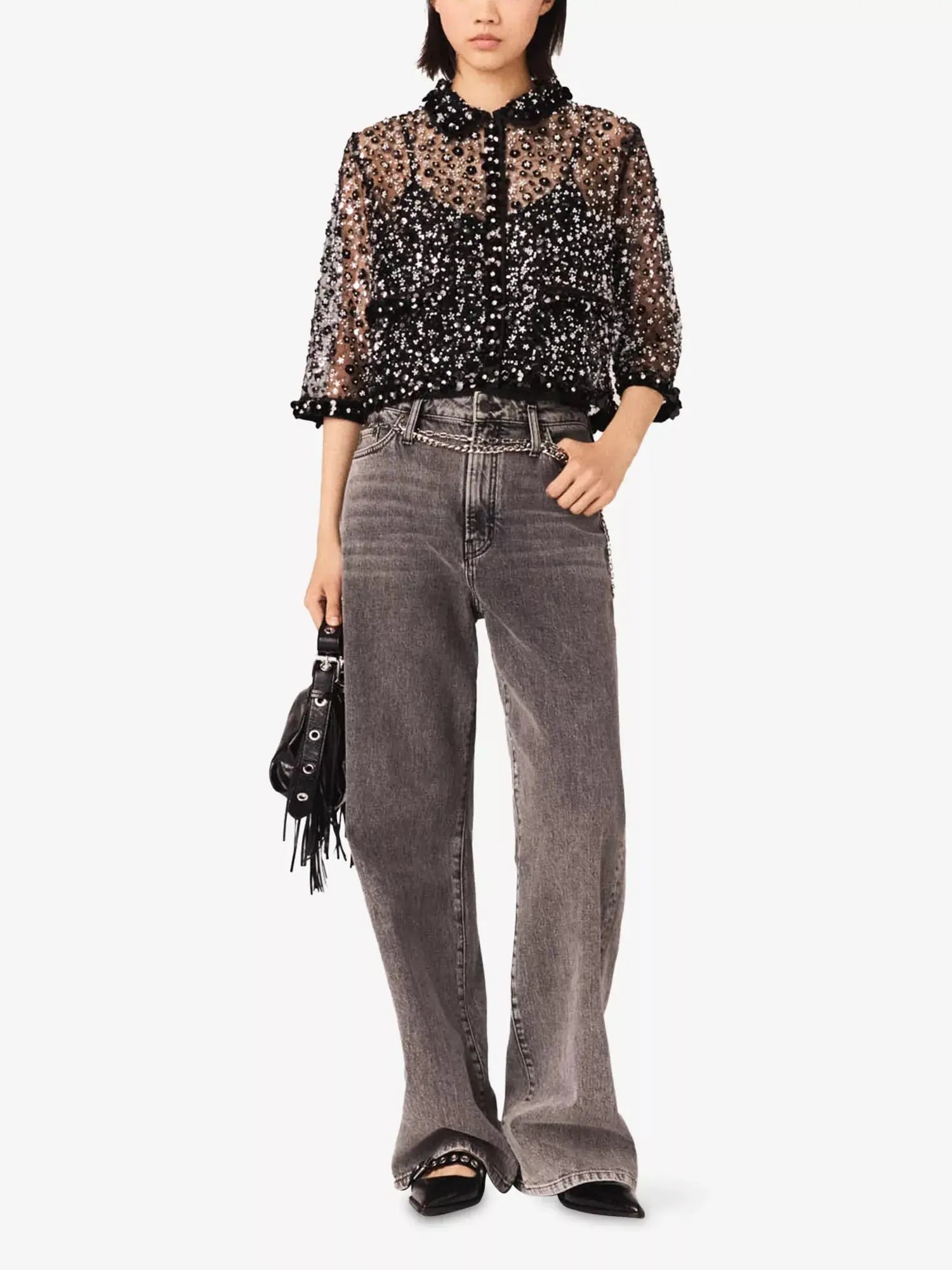 Women's Relaxed-Fit Sequin-Embellished Tulle Shirt Maje