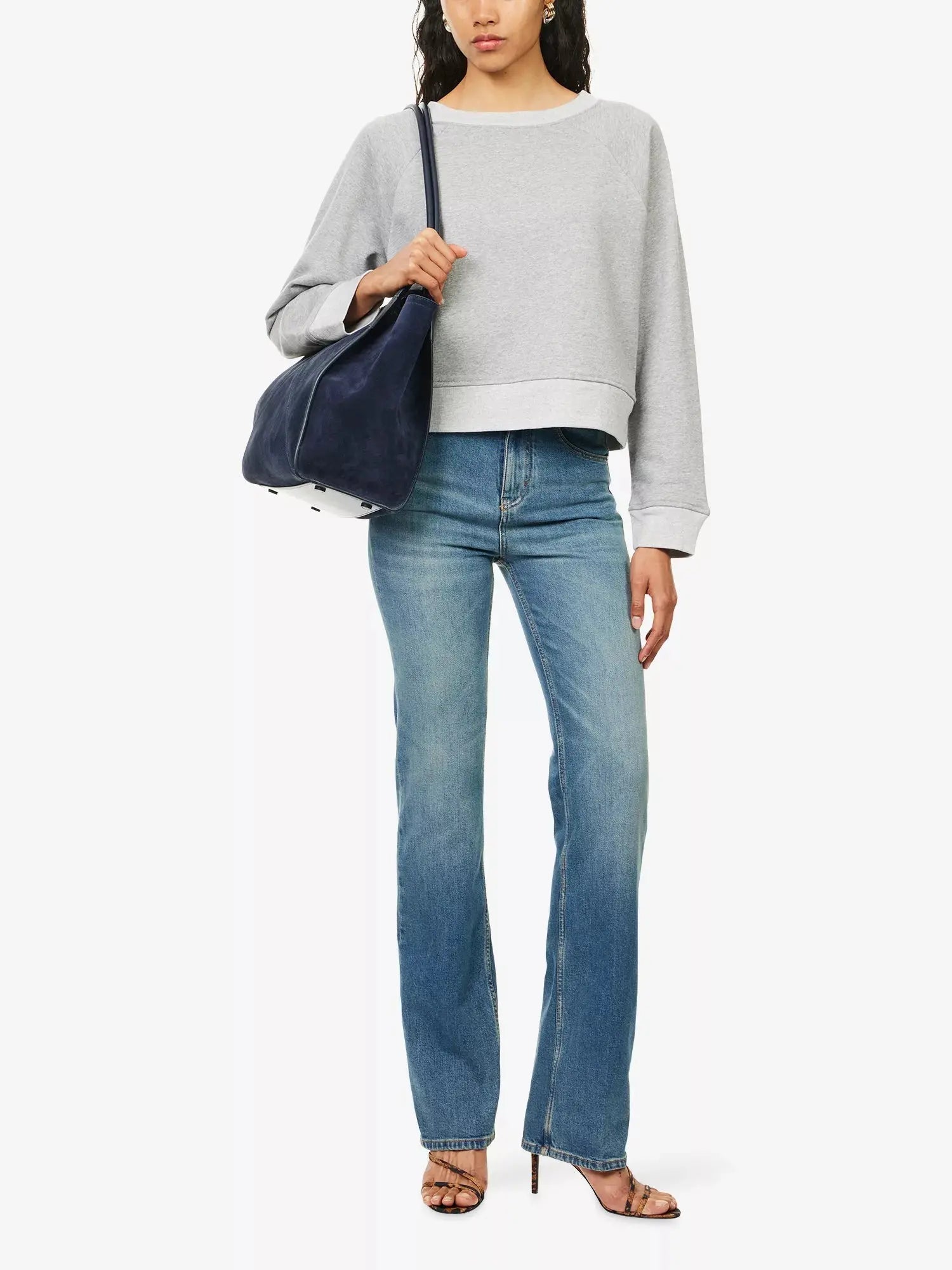 Women's Cropped Raglan-Sleeves Cotton-Blend Sweatshirt Victoria Beckham