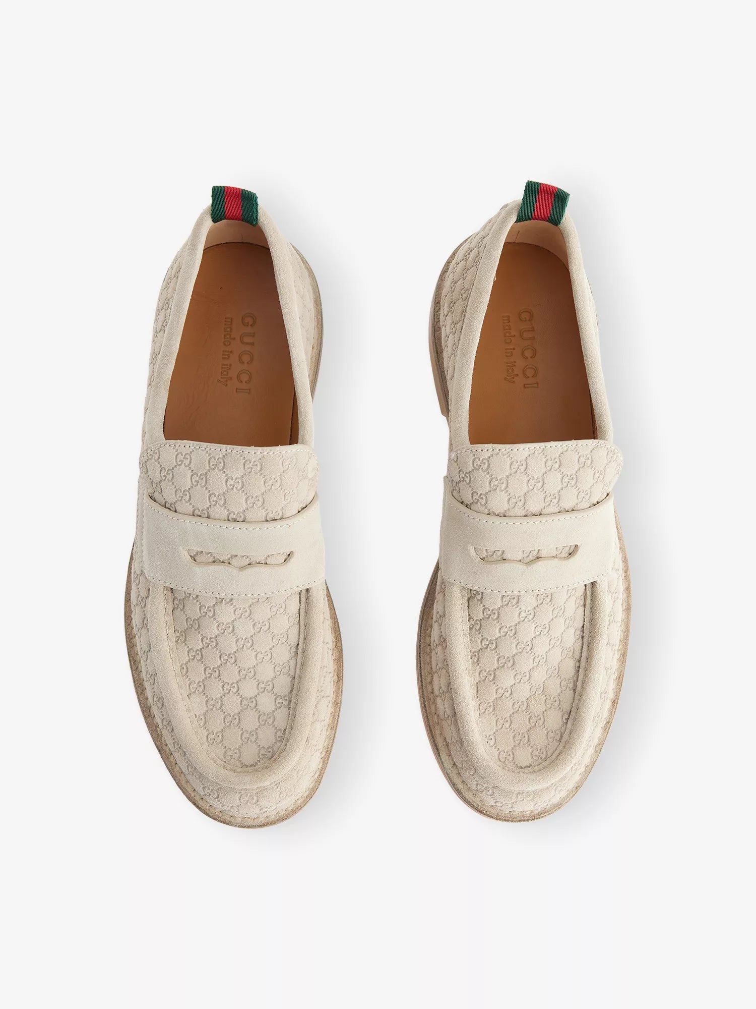 Men's Monogram Flat Suede Moccasins Gucci