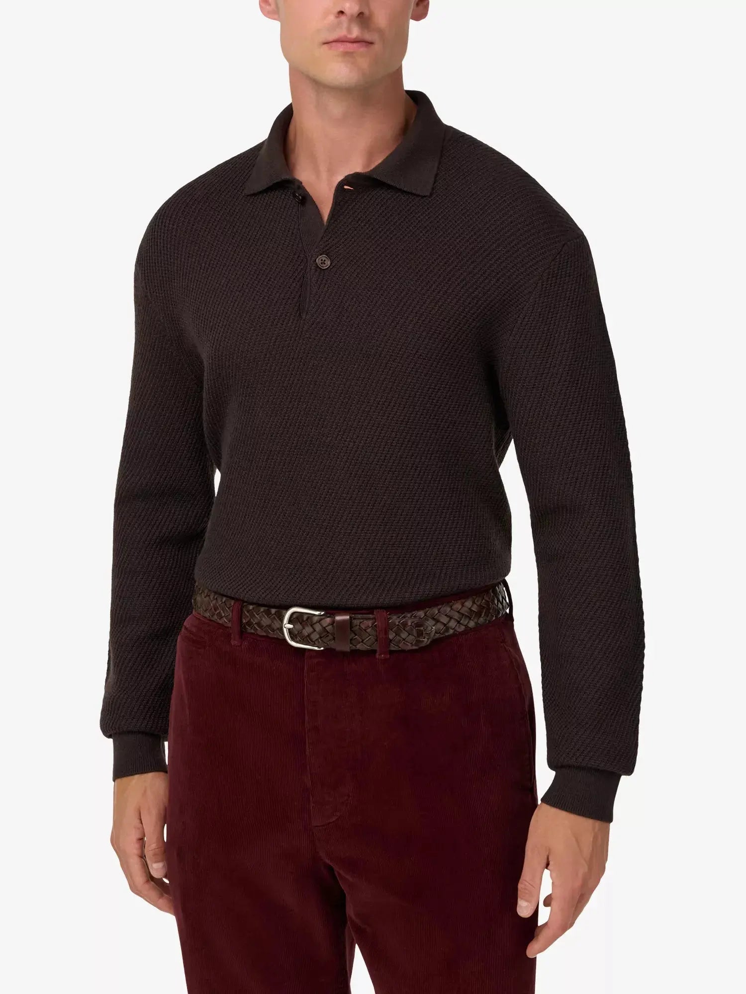 Men's Long-Sleeved Knitted Merino-Wool Polo Shirt Boggi Milano