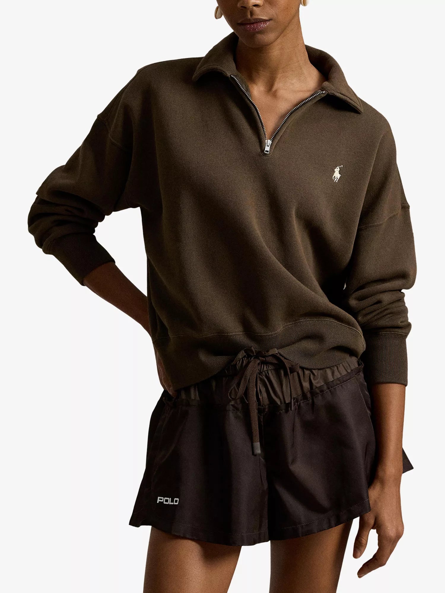 Brand-Embroidered Half-Zip Cotton-Blend Sweatshirt