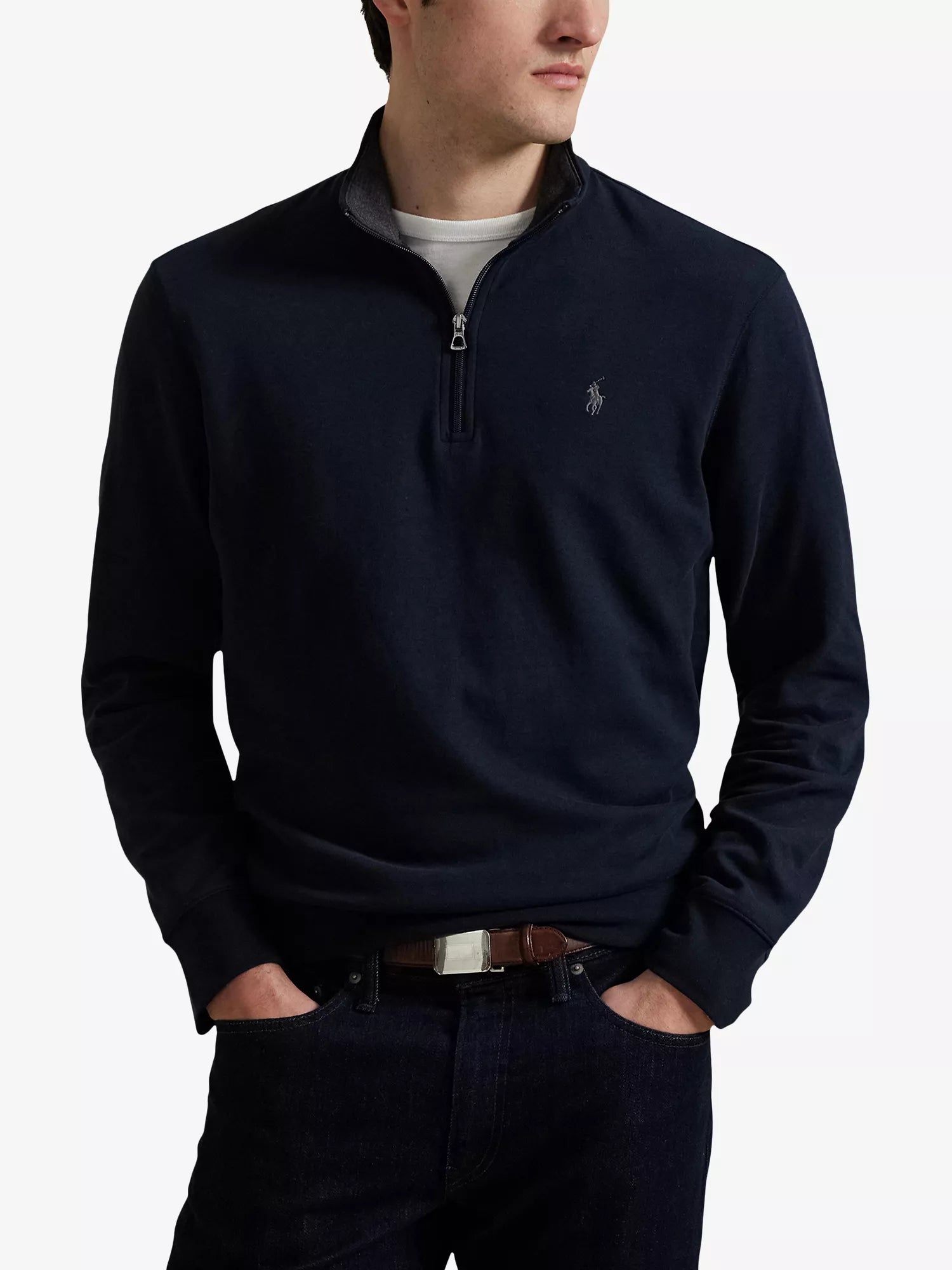 Brand-Embroidered Half-Zip Cotton-Blend Sweatshirt