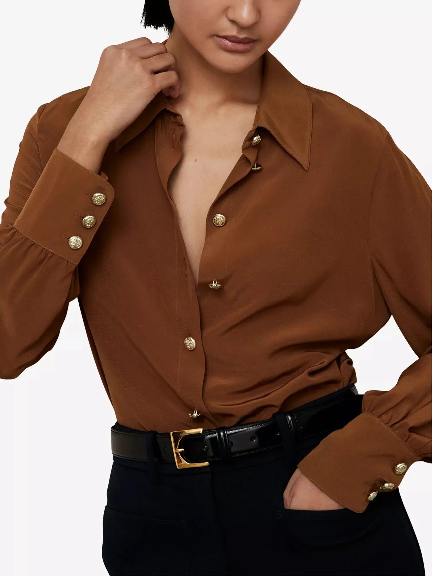 Women's Gianna Regular-Fit Long-Sleeve Silk Shirt Reiss