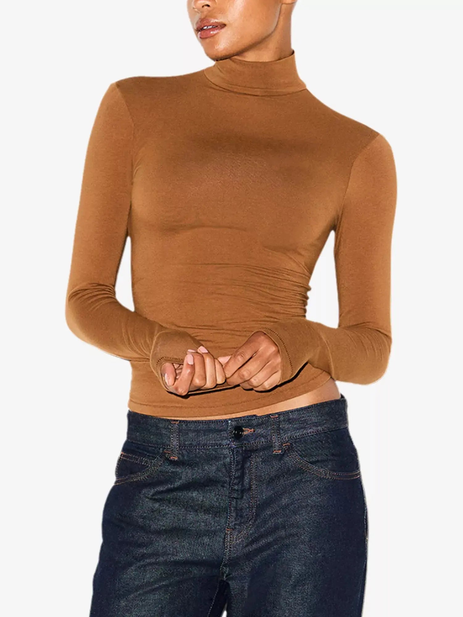 Women's Cotton Jersey Turtleneck Stretch-Cotton Top SKIMS