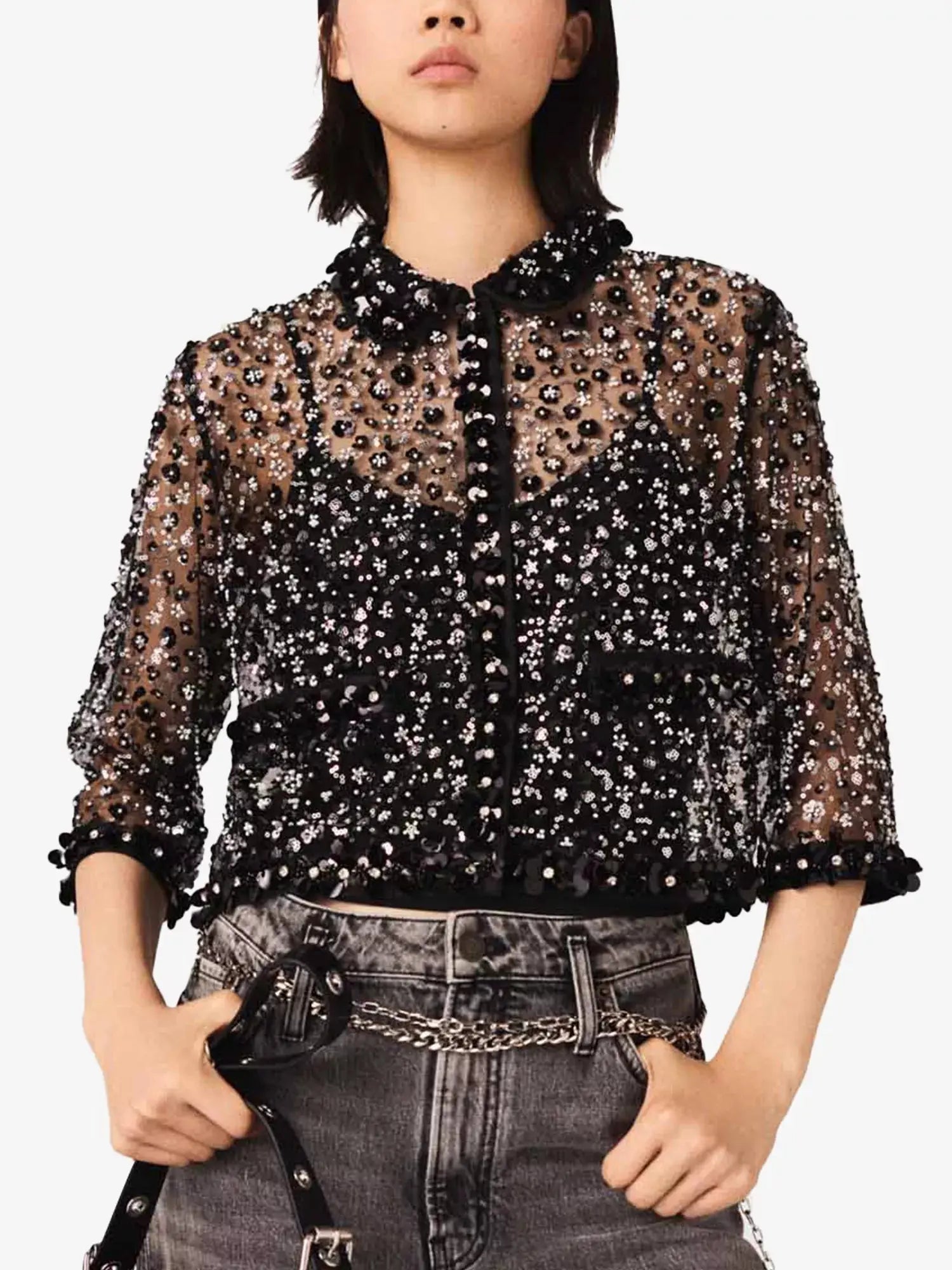 Women's Relaxed-Fit Sequin-Embellished Tulle Shirt Maje