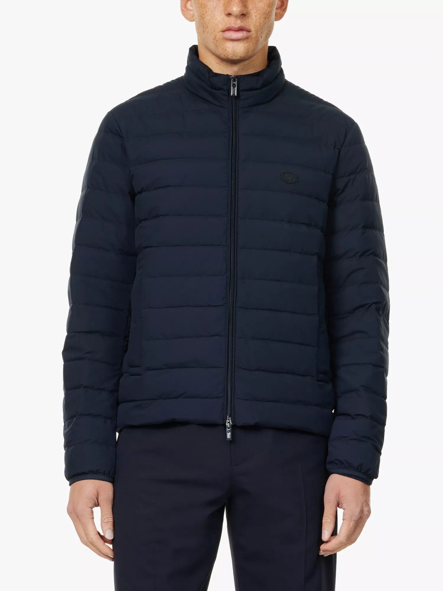 Badge padded slim-fit woven-down jacket