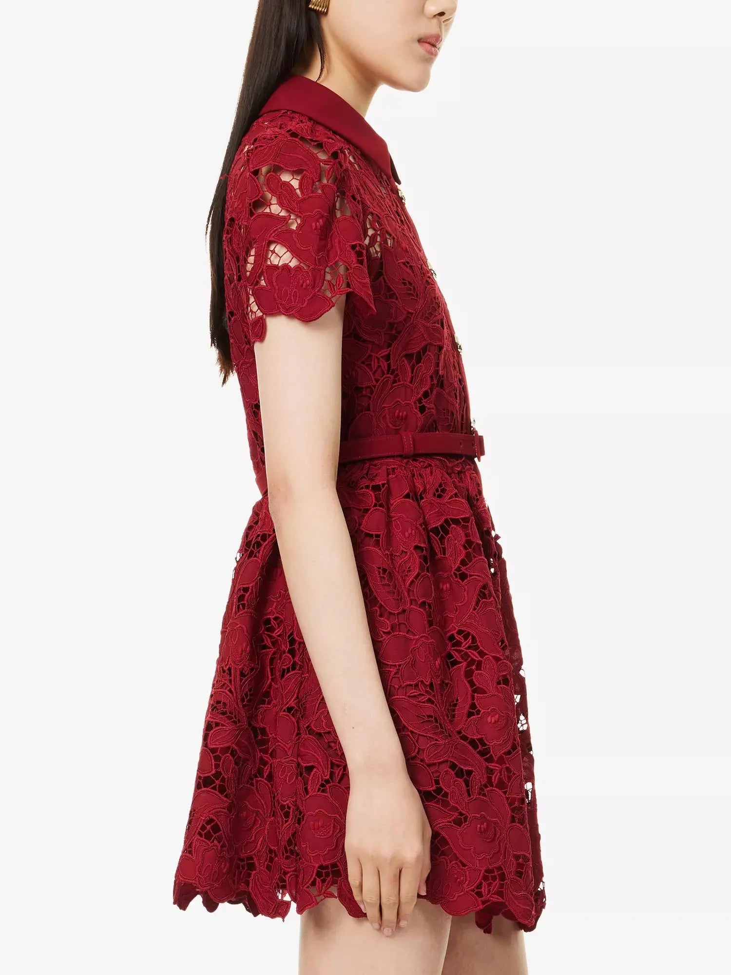 Women's Embroidered Collared Lace Mini Dress Self-Portrait