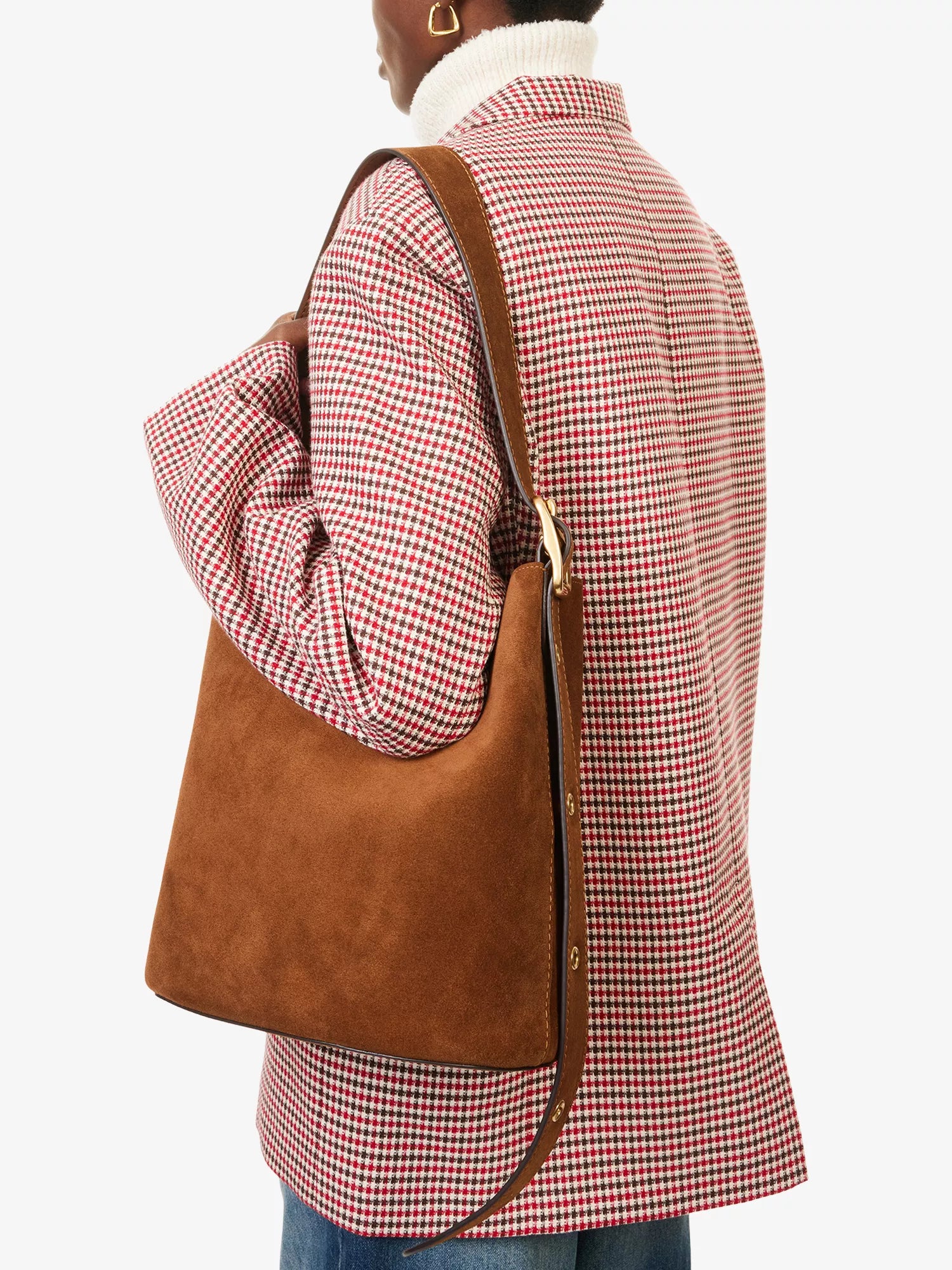 Bleecker Foil-Print Logo Leather-Suede Bucket Bag