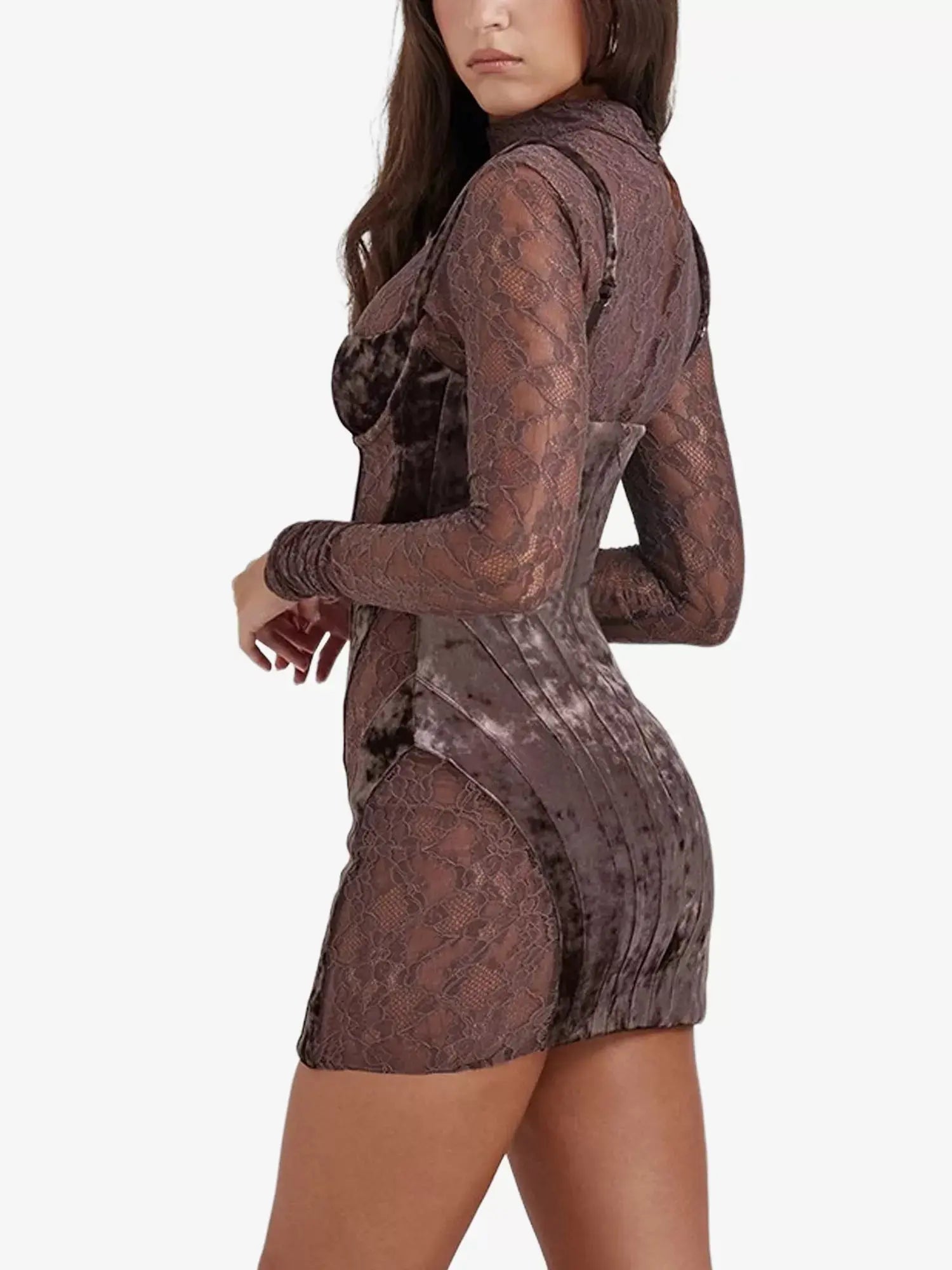Women's Marica crushed-velvet stretch-lace mini dress House of CB