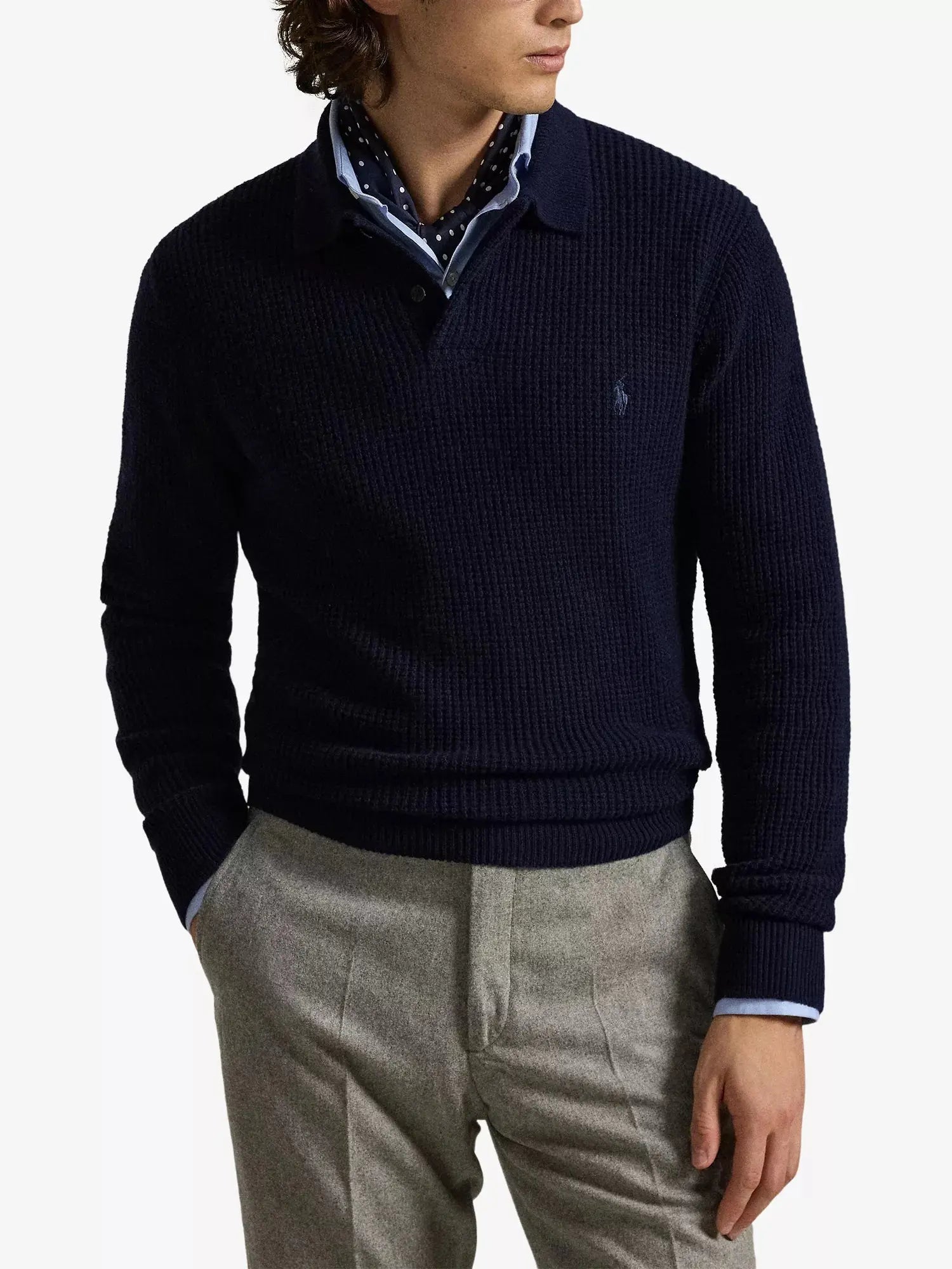 Men's Textured Polo-Collar Wool-Cotton Jumper Polo Ralph Lauren
