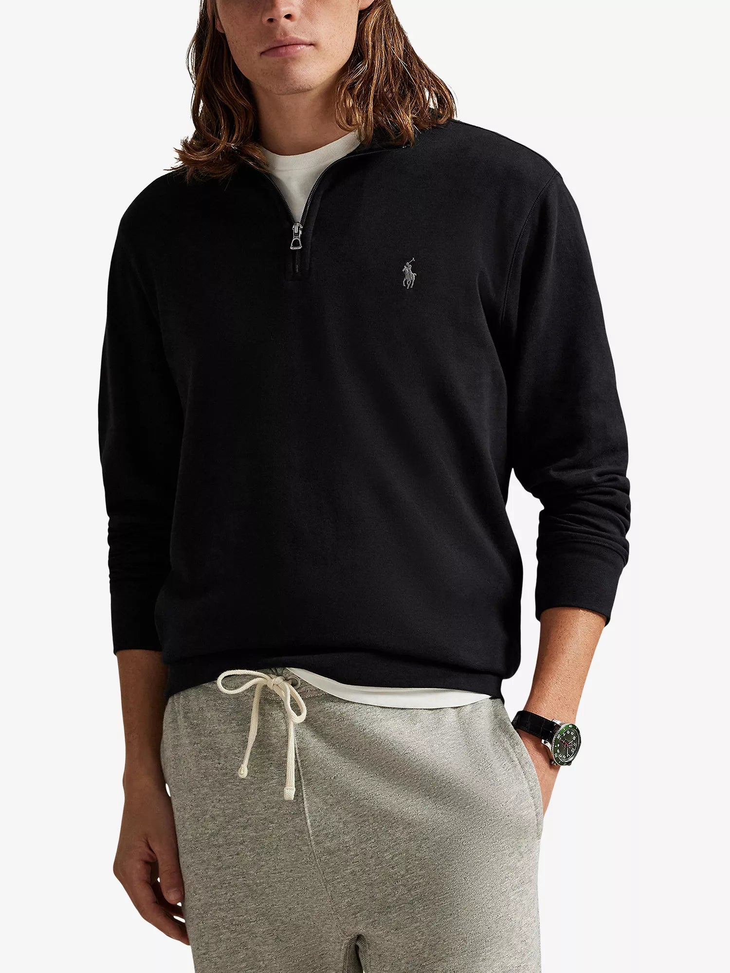 Brand-Embroidered Half-Zip Cotton-Blend Sweatshirt