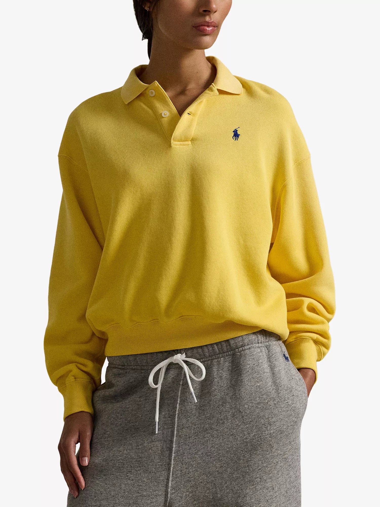 Brand-Embroidered Polo-Collar Cotton-Blend Sweatshirt