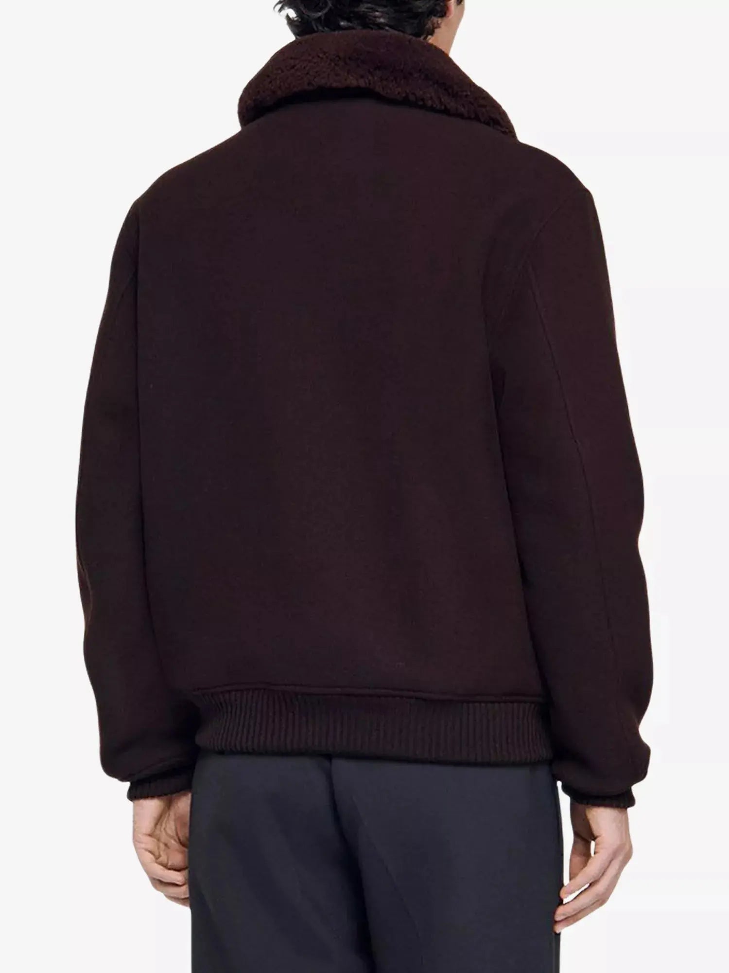 Men's Shearling-Collar Wool-Blend Aviator Jacket Sandro