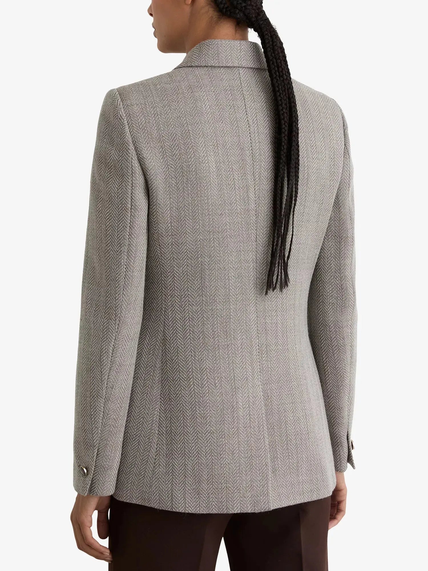 Women's Ember Double-Breasted Herringbone Wool and Cotton-Blend Blazer Reiss