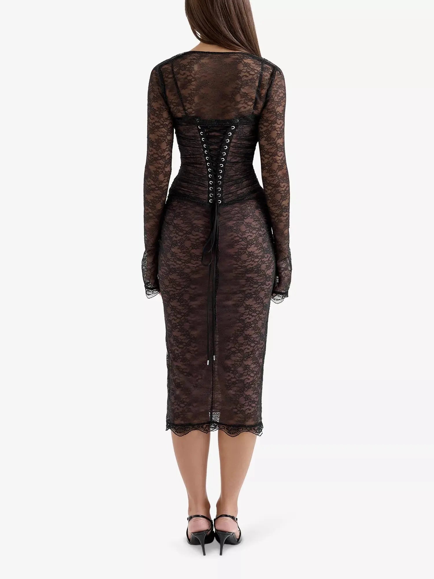 Women's Gaia Corset Stretch-Lace Midi Dress House of CB