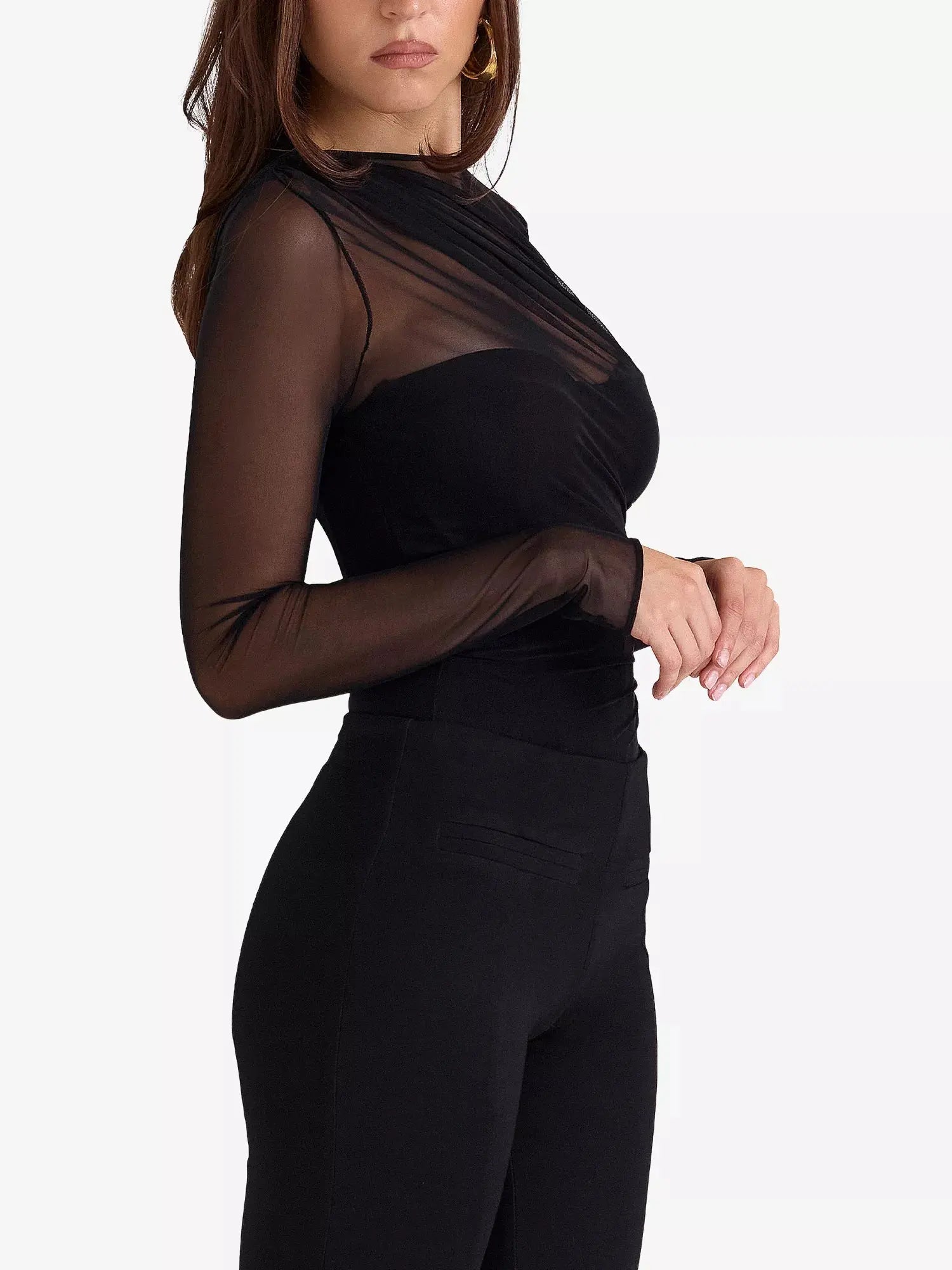 Women's Orelia Draped Stretch-Mesh Bodysuit House of CB