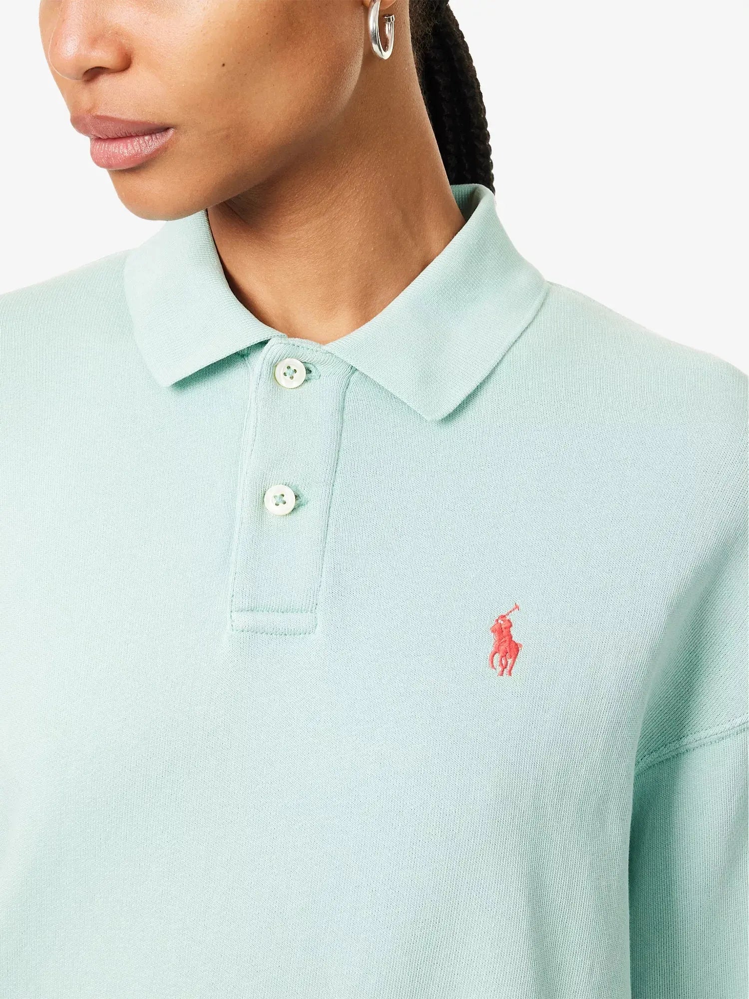 Women's Logo-Embroidery Polo-Collar Cotton-Jersey Sweatshirt Polo Ralph Lauren