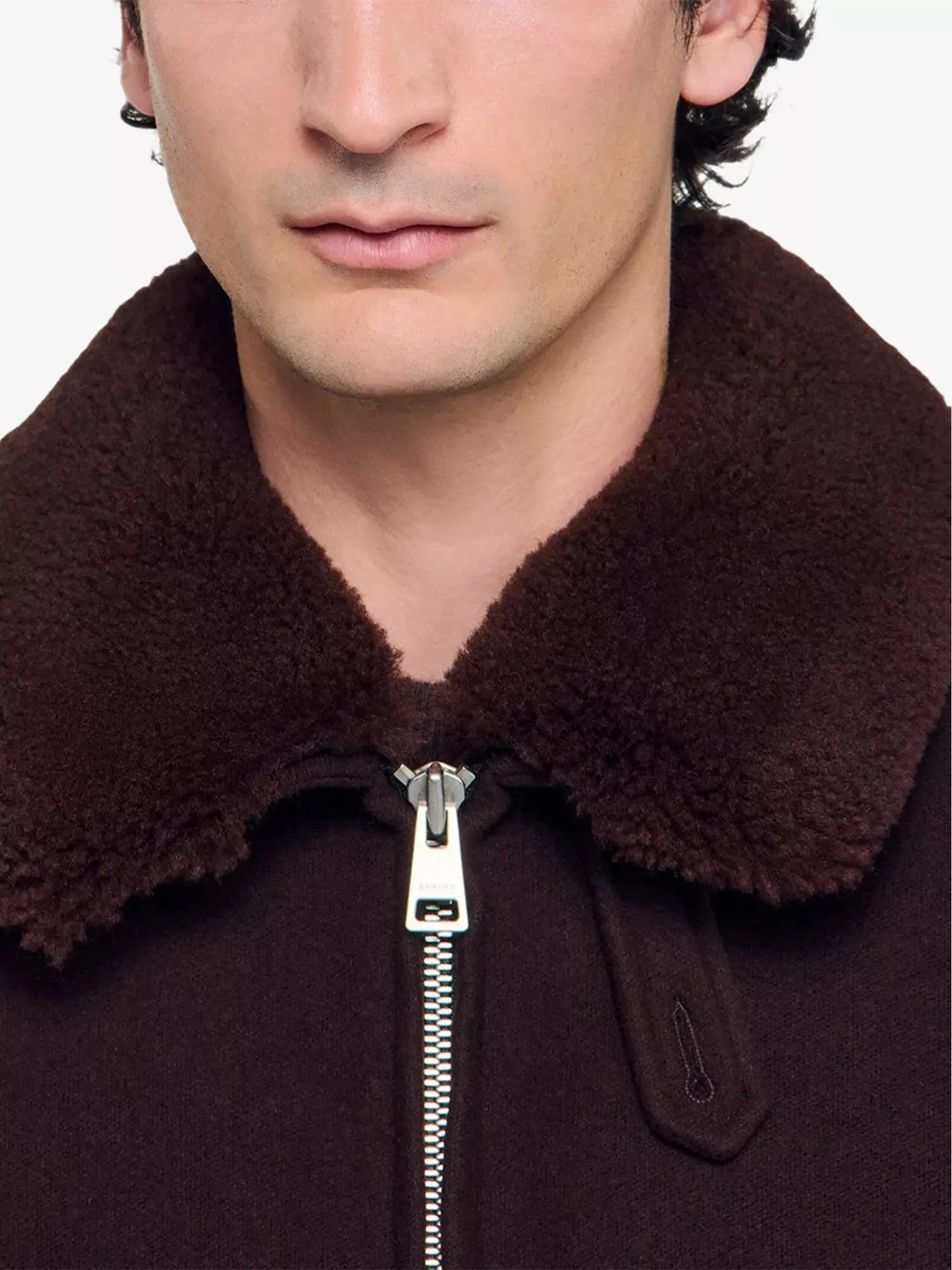 Men's Shearling-Collar Wool-Blend Aviator Jacket Sandro