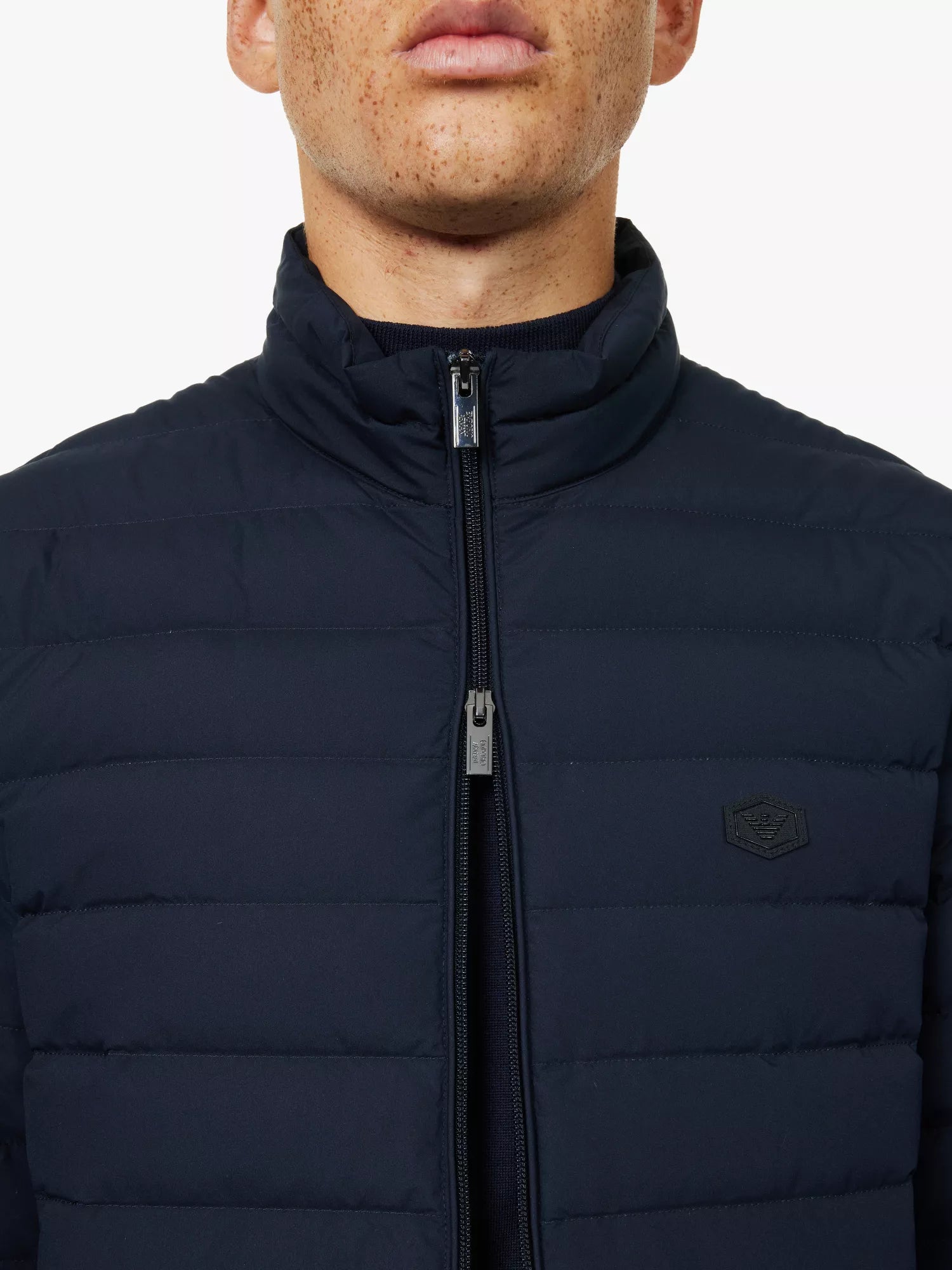 Badge padded slim-fit woven-down jacket
