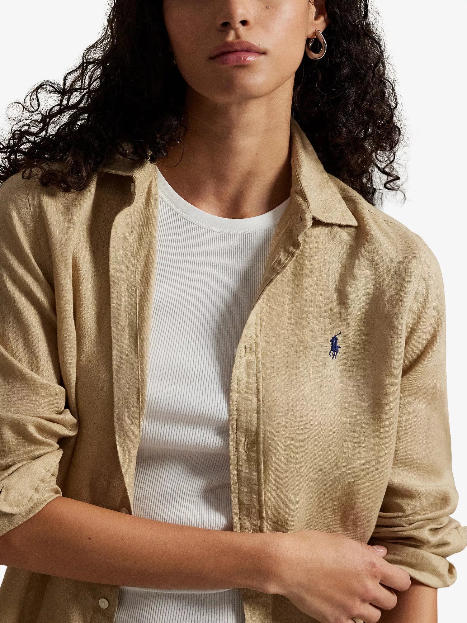 Brand-Embroidered Long-Sleeved Linen Shirt