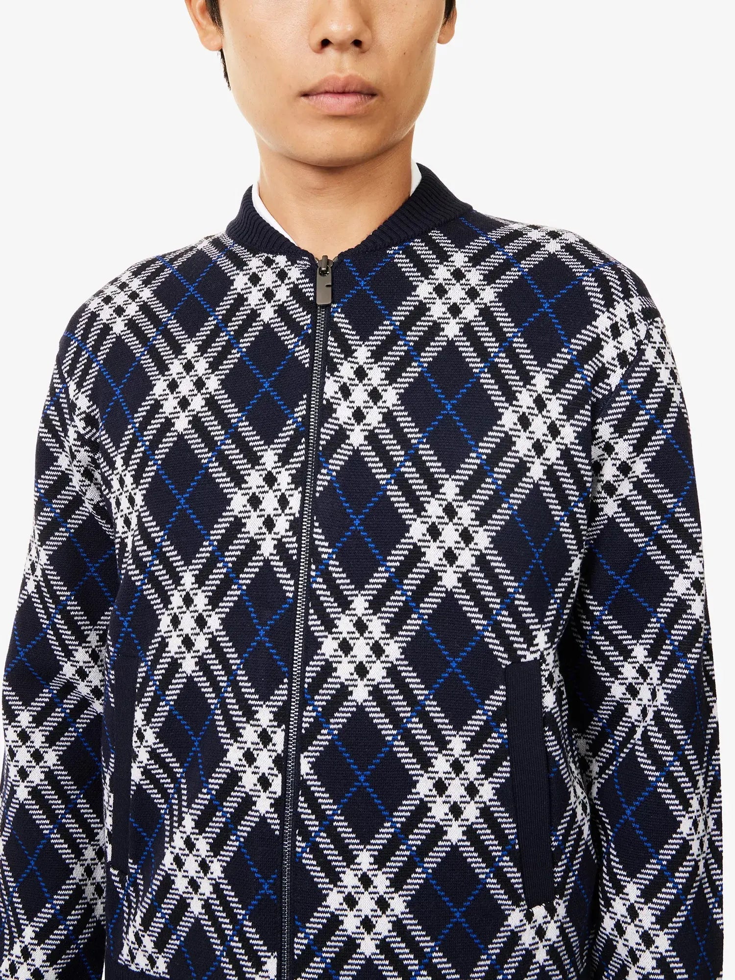 Men's Check-Weave Knitted Bomber Jacket Burberry